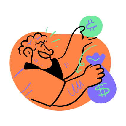 A person happily invests in cryptocurrency.