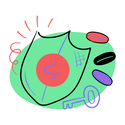 La criptomoneda está protegida por un escudo y una llave.