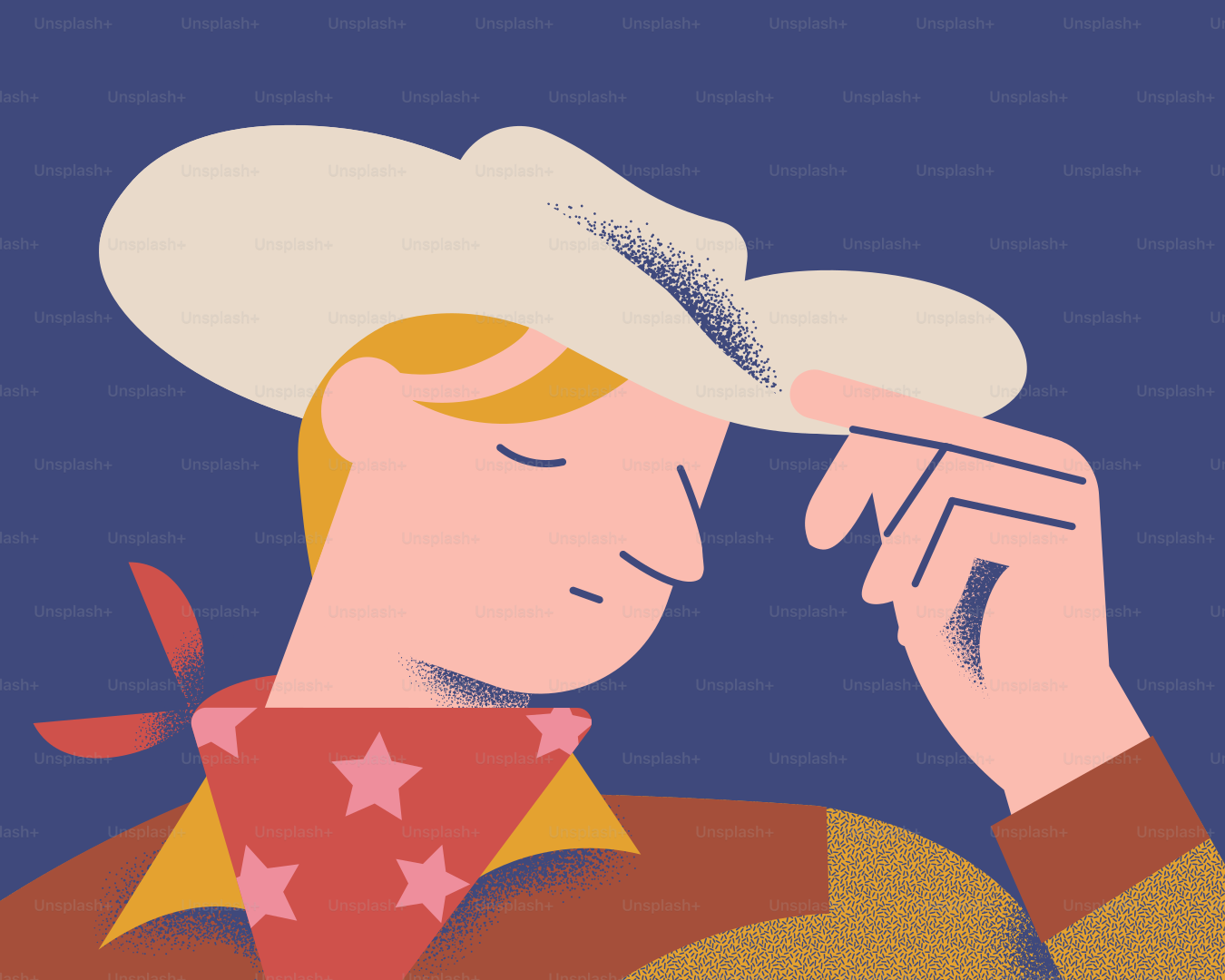 A cowboy adjusts his hat.