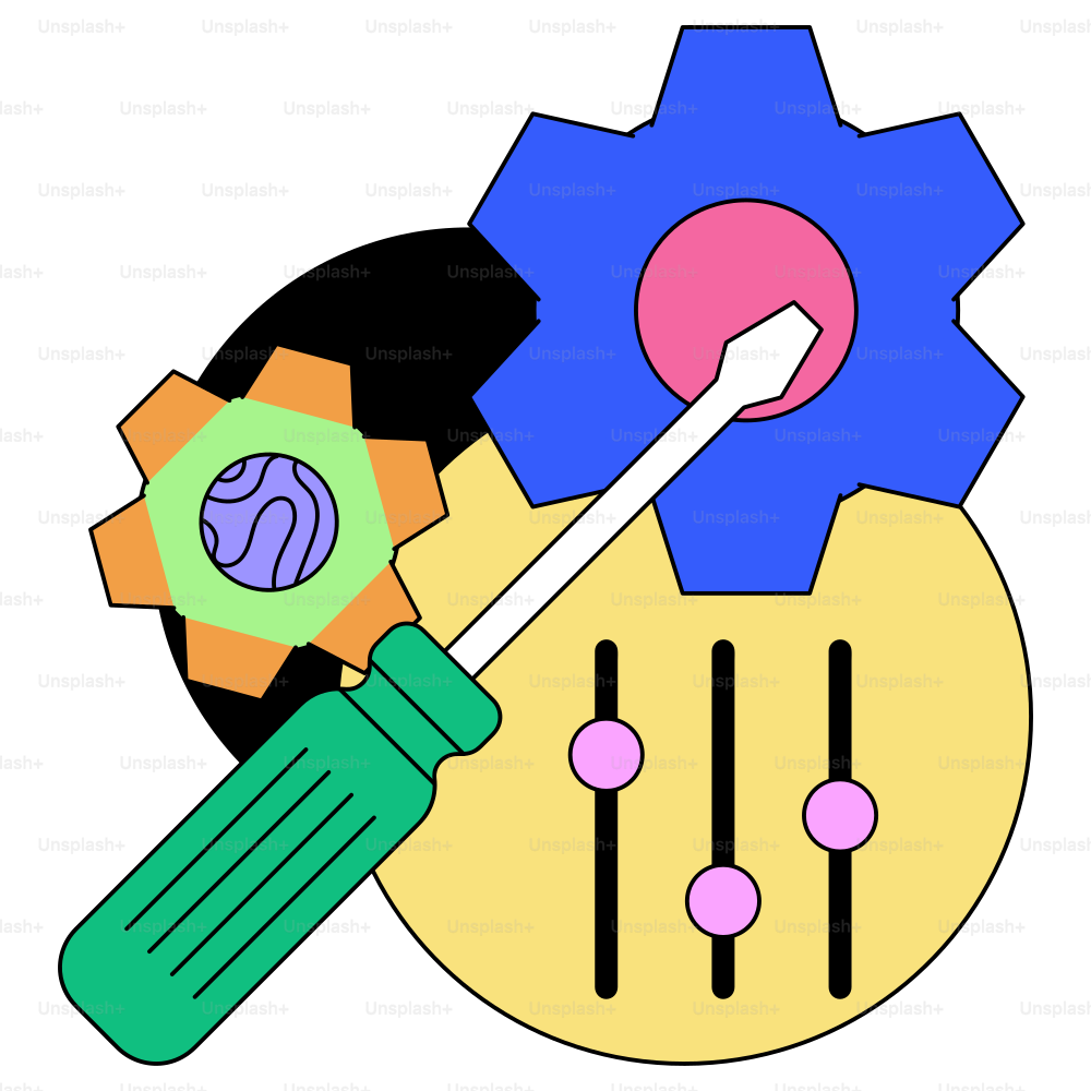 Configuration tools are shown with sliders and gears.