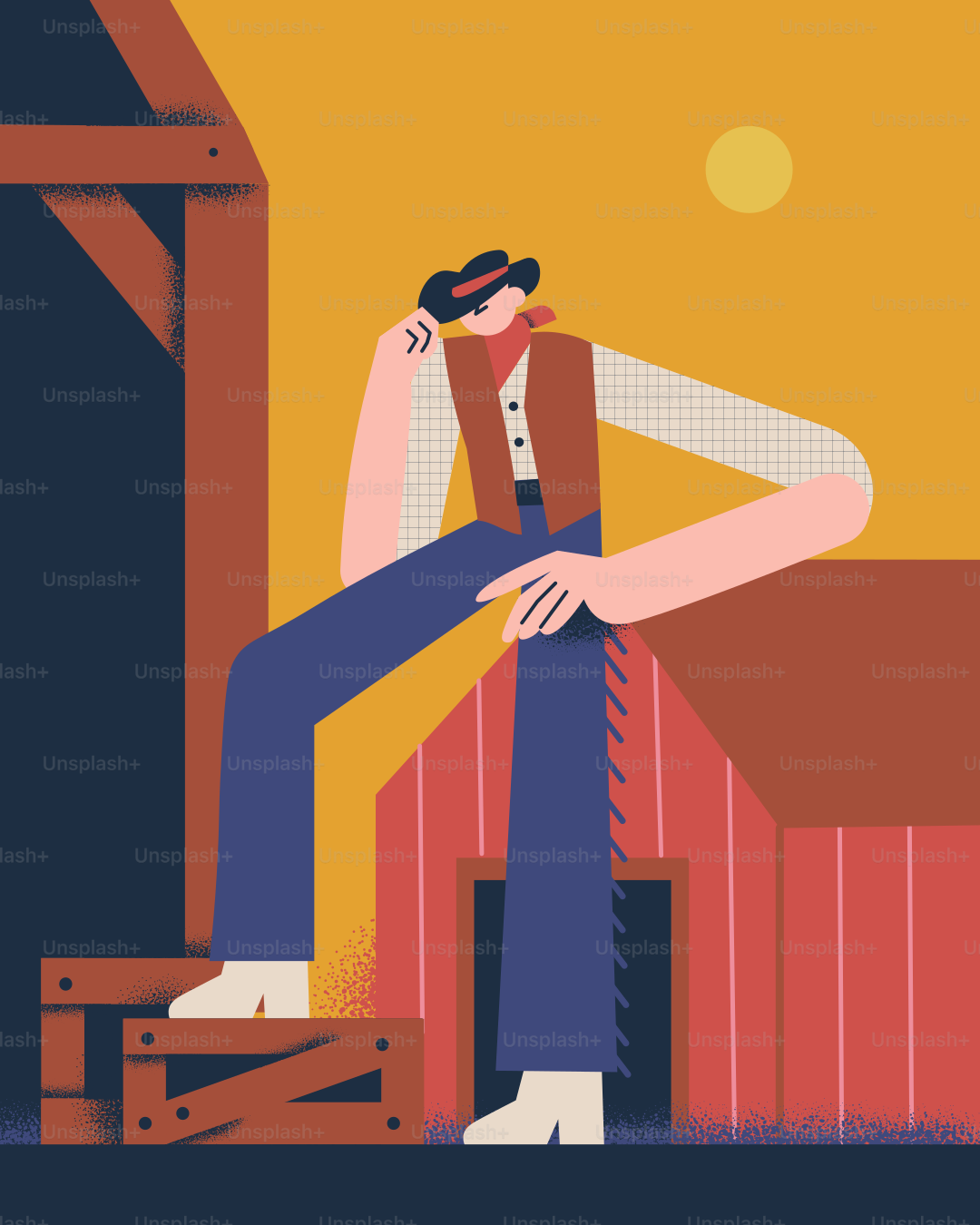 A cowboy stands by a barn.