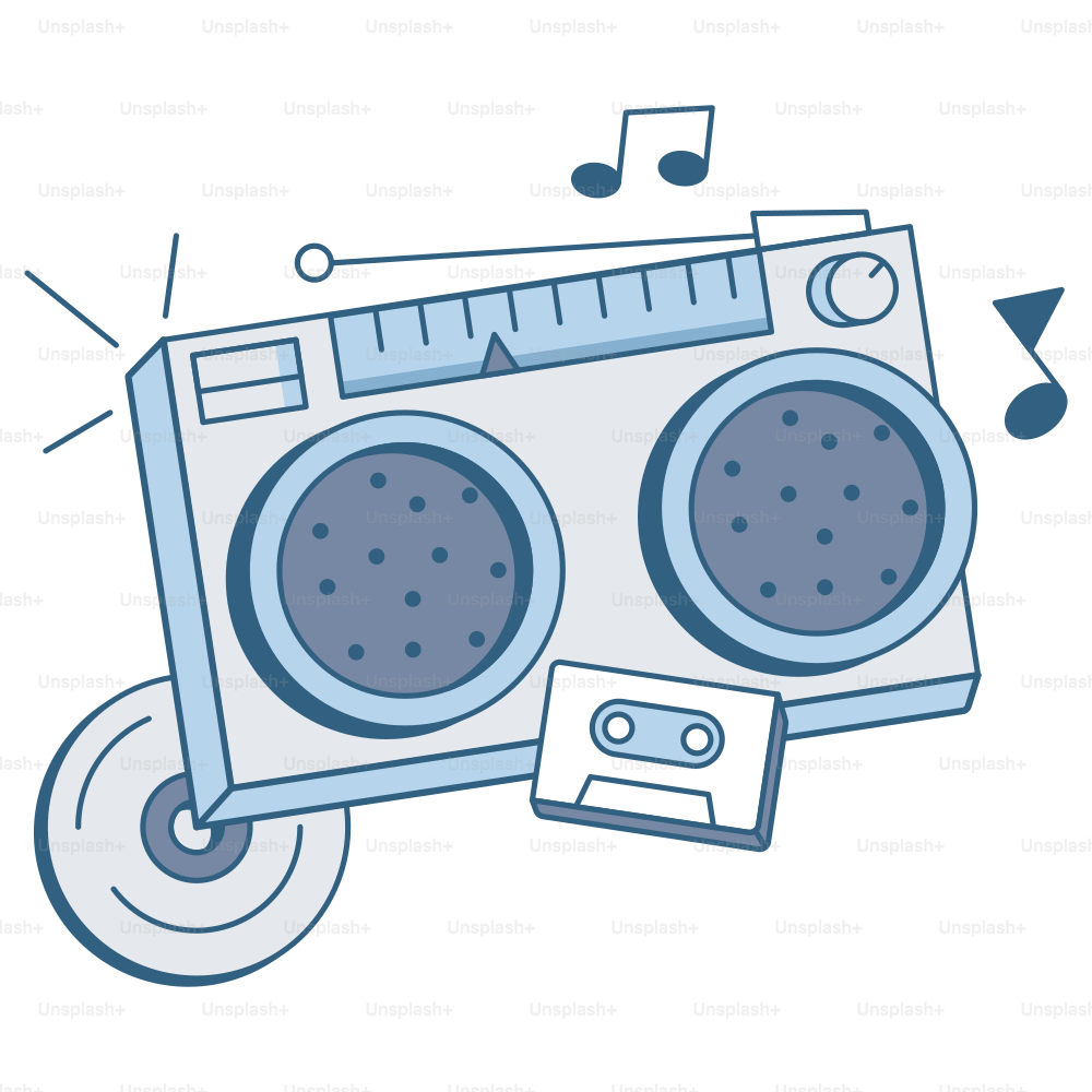 Rádio retrô com notas musicais, e cd.