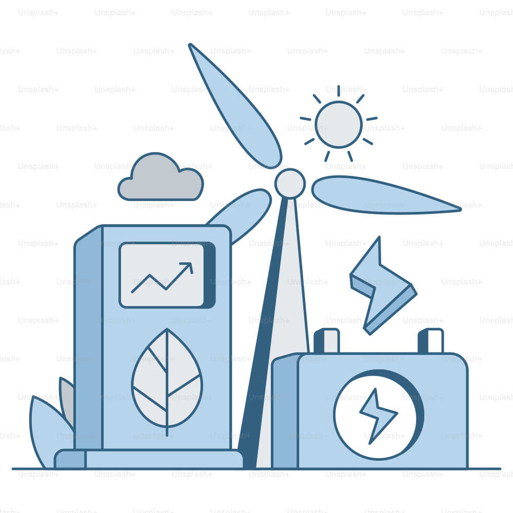 Renewable energy sources are shown in this illustration.