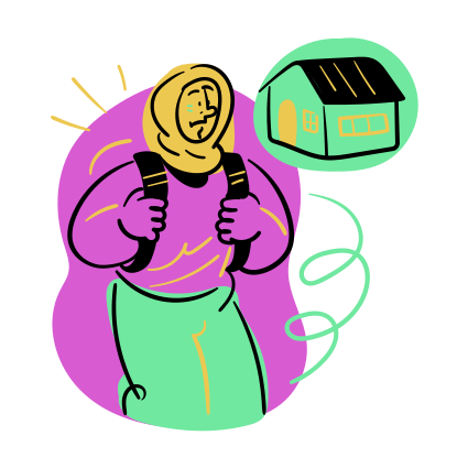 Woman with backpack dreams of a home.