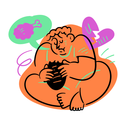 A person is eating while having some thought.