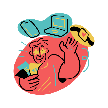 A happy person buys accessories with money.