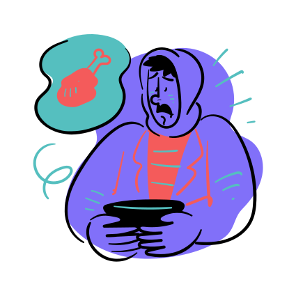 A hungry person dreams of a piece of chicken.