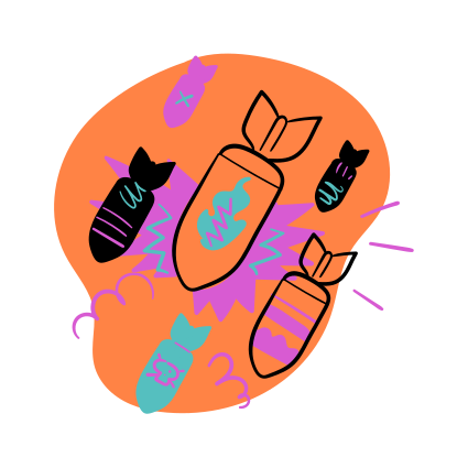 Bombs are falling with a dramatic explosion.