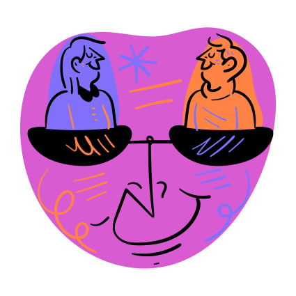 Equality between two people is being balanced.