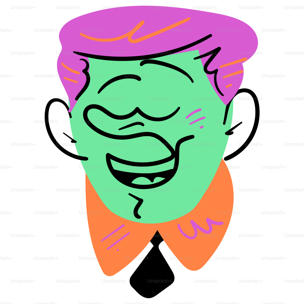 Un homme de dessin animé sourit largement, les yeux fermés. vectoriel –  Image de Visage sur Unsplash, image size:3000x3000
