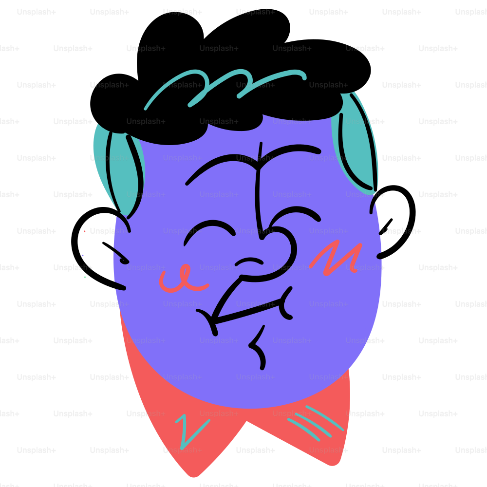 A purple cartoon face with a content expression.