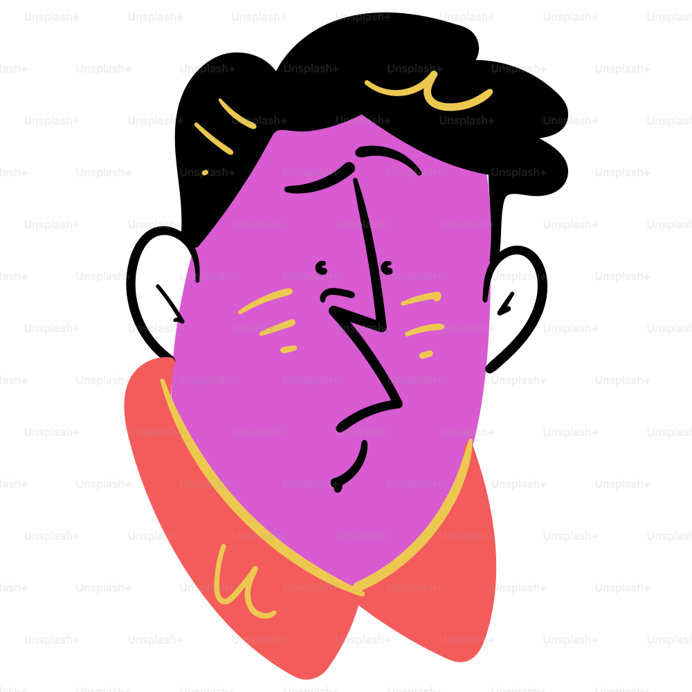 A cartoon man has a sad expression.