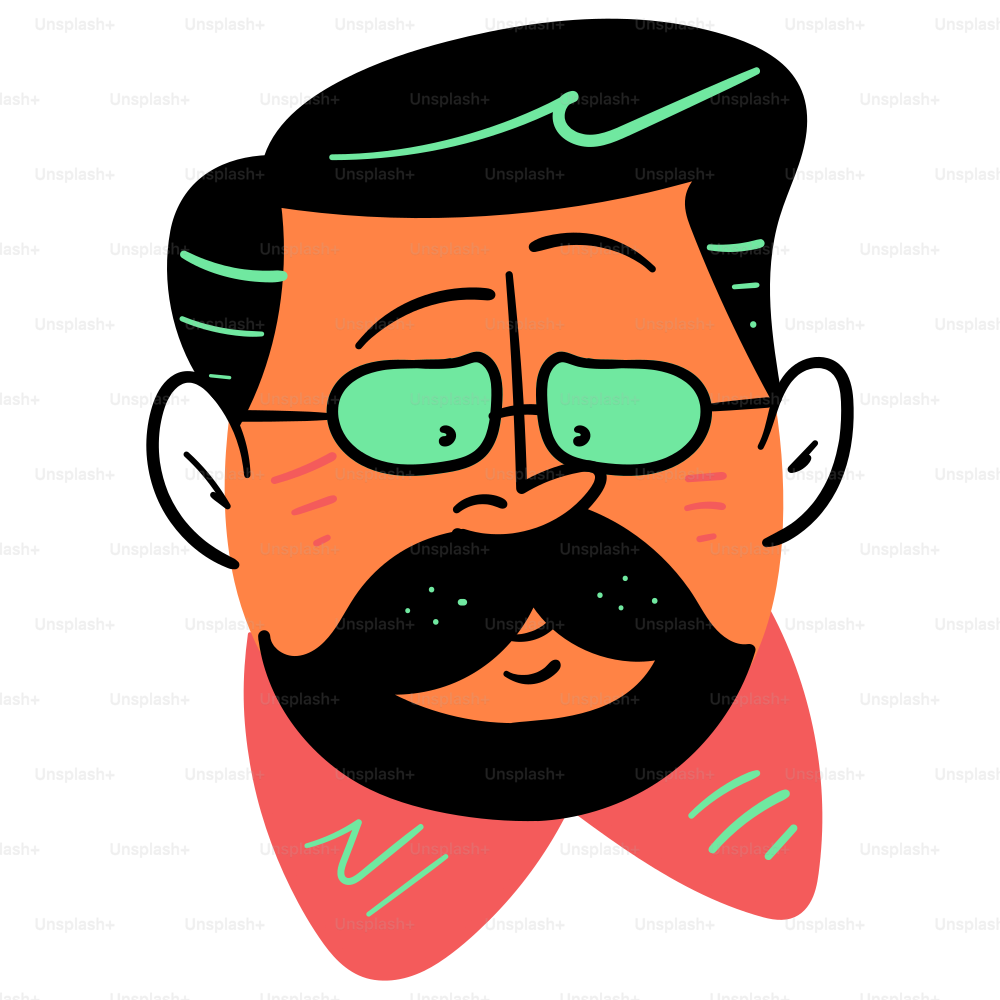 Here is a caption: a cartoon man with a beard and bow tie. vector –  Illustration Image on Unsplash, image size:3000x3000