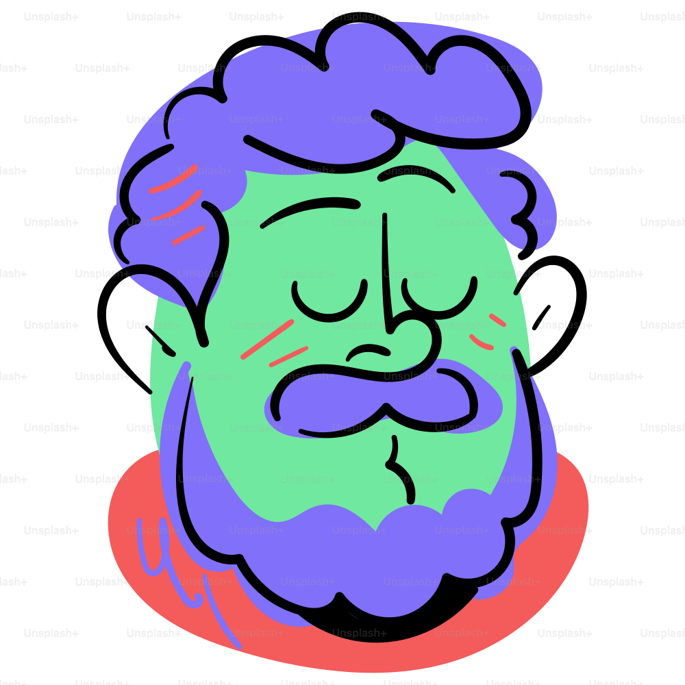 Un homme de dessin animé avec une barbe et les yeux fermés. vectoriel –  Image de Illustration sur Unsplash, image size:3000x3000