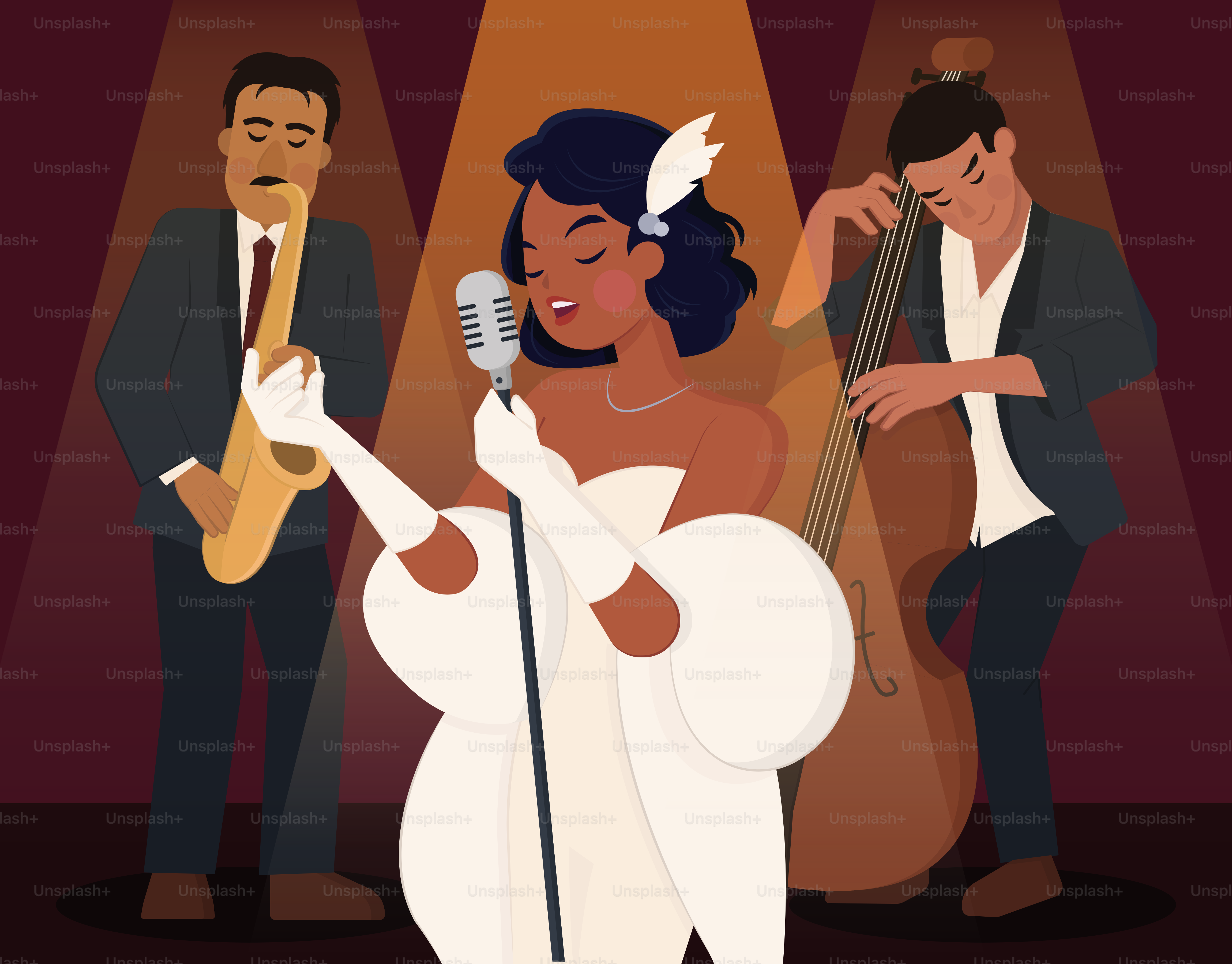 A jazz singer performs with her band.
