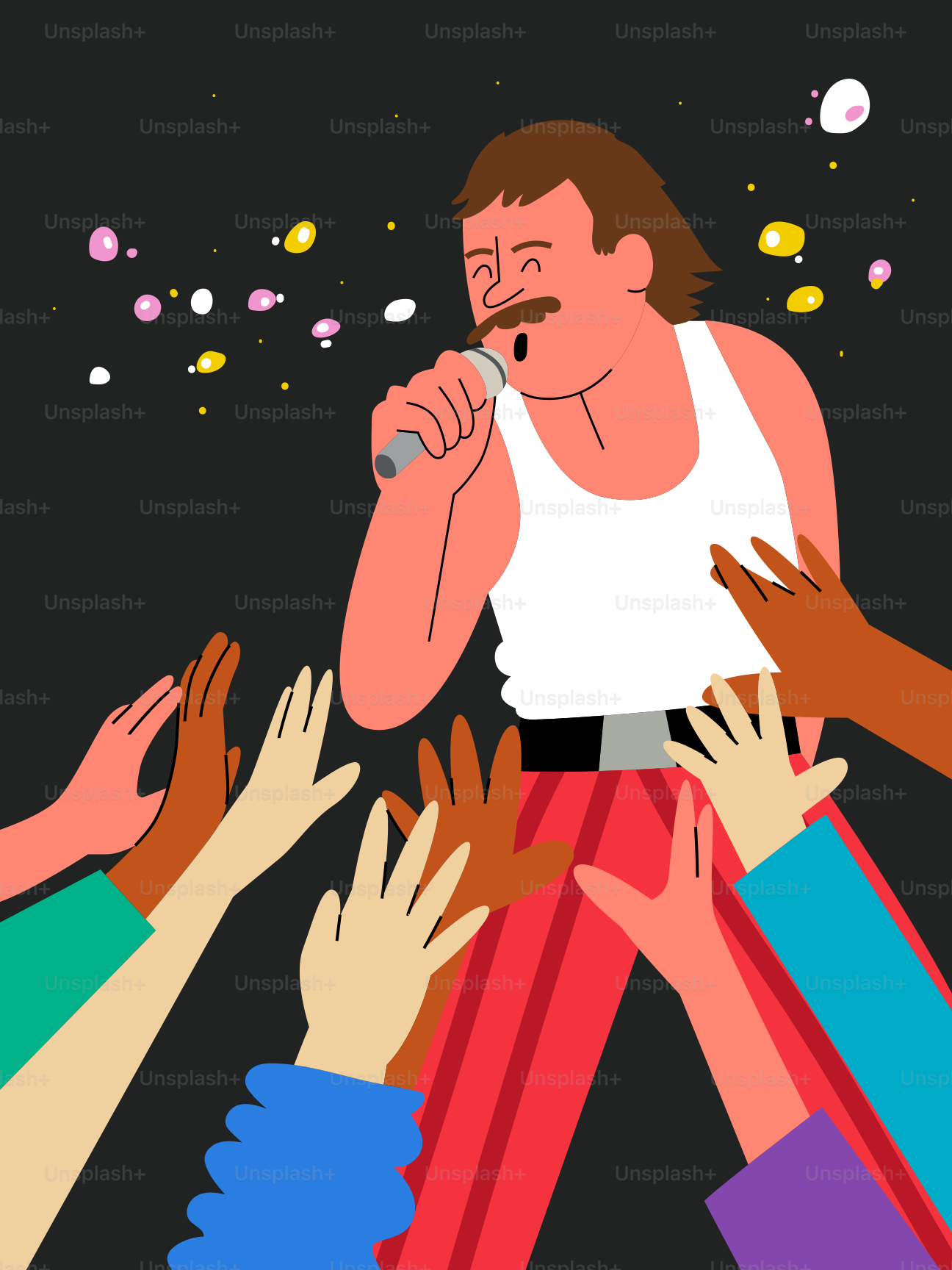 A singer performs on stage as fans reach out
