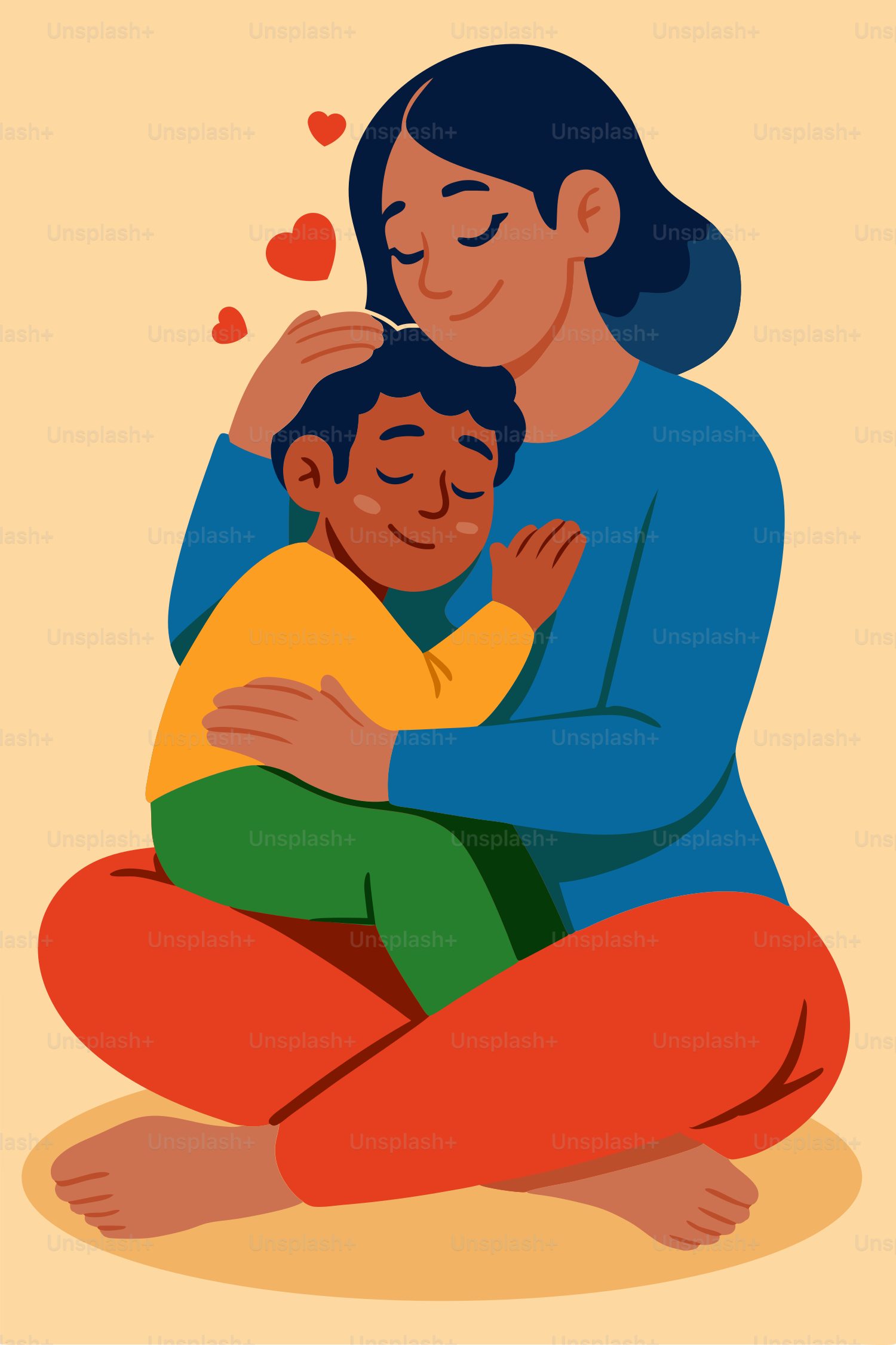 A mother hugs her child with love.