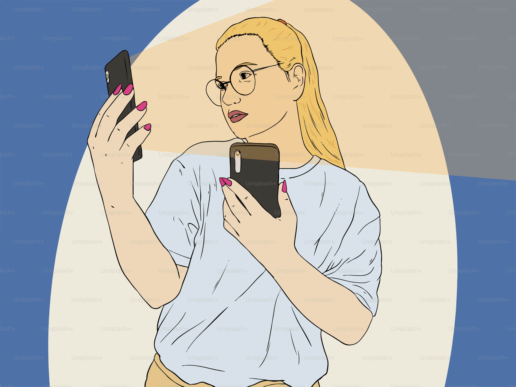 Woman is taking photos with two phones.