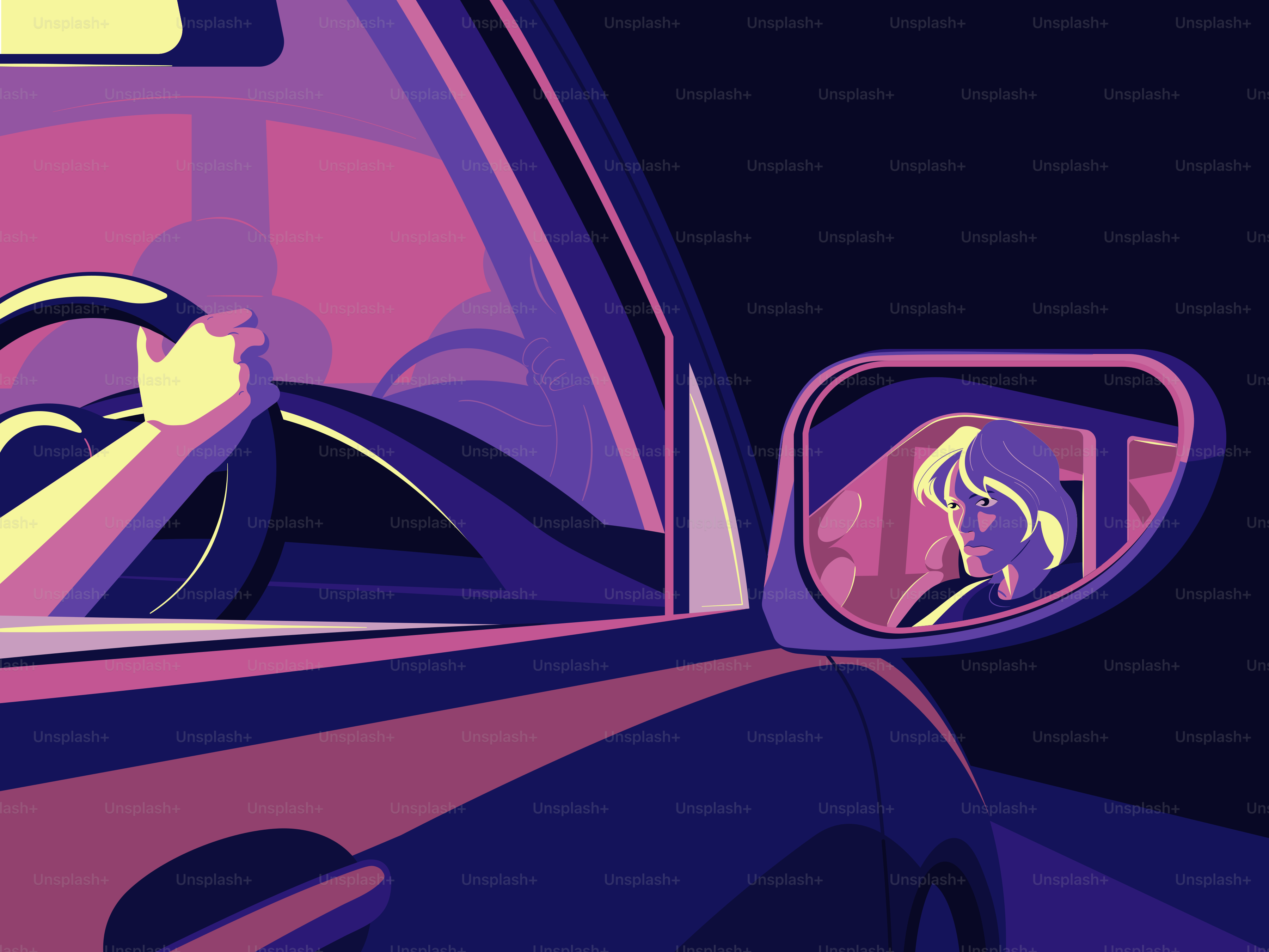 A person is driving a car at night.