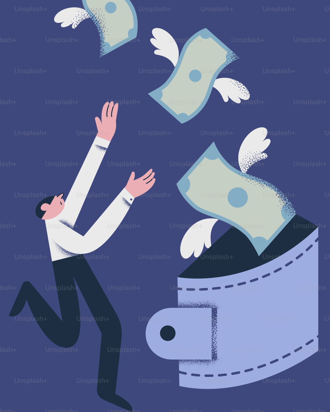 돈이 지갑에서 날아가고 있습니다.