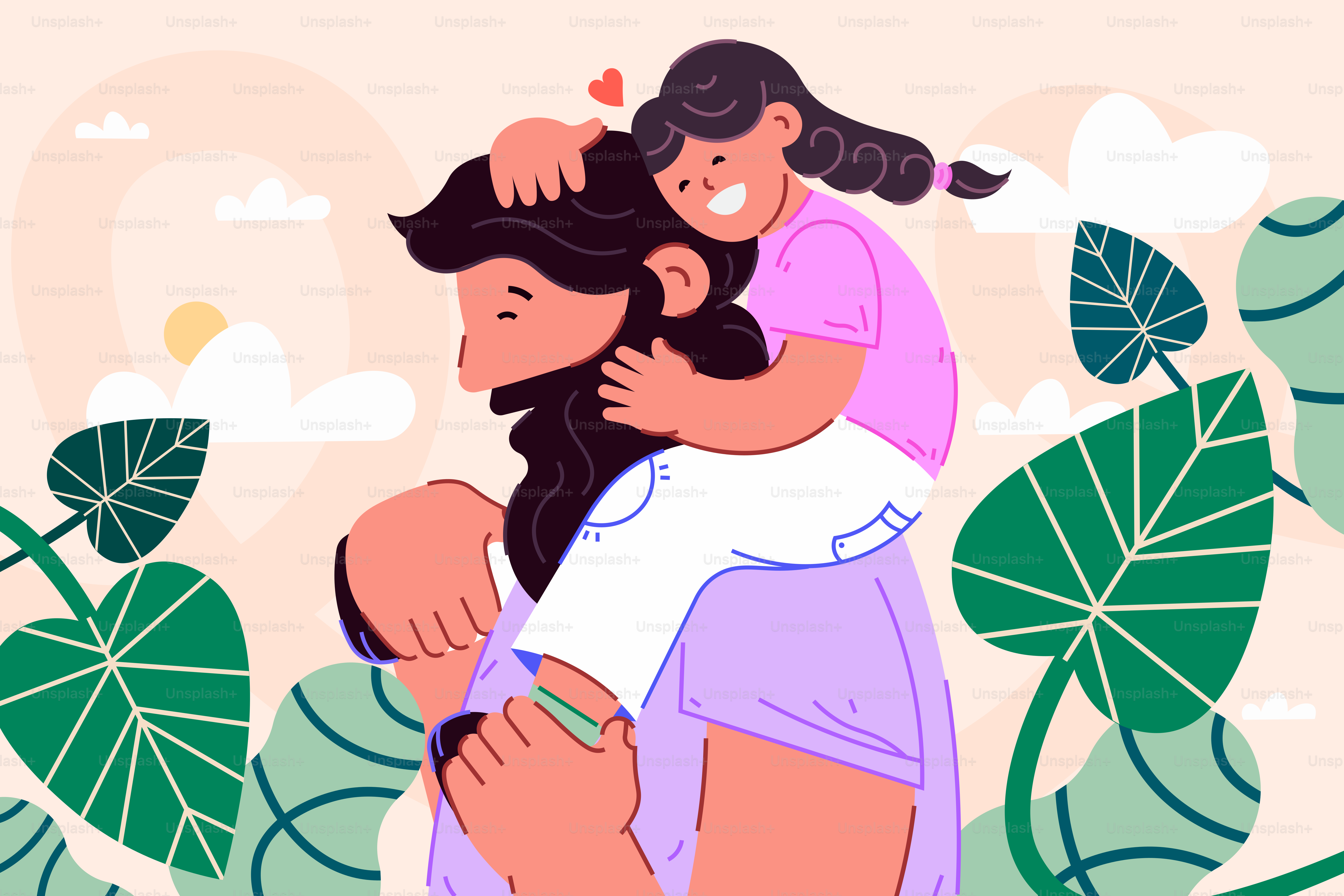 A father carries his daughter on his shoulders.