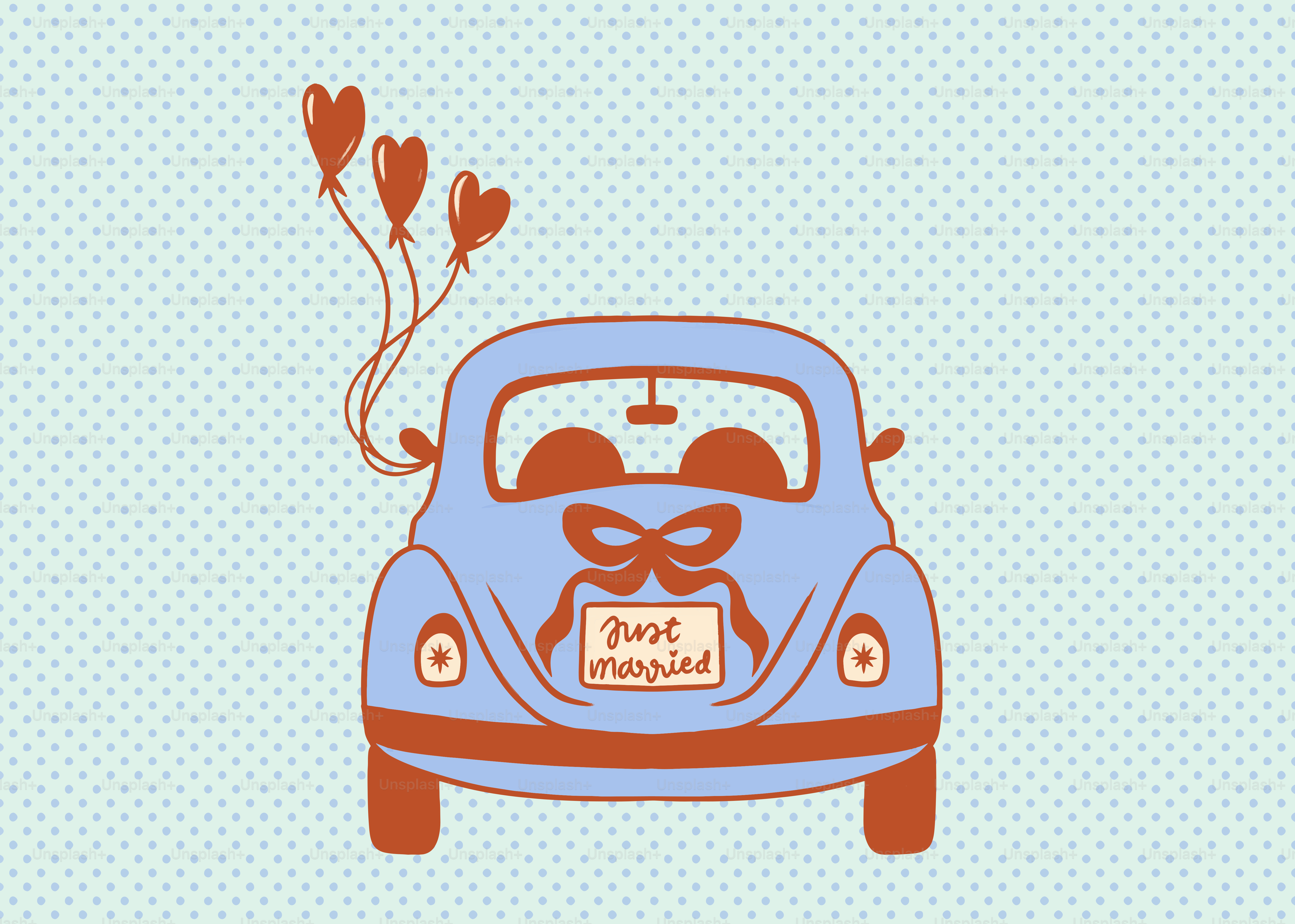 A car is celebrating a wedding with balloons.