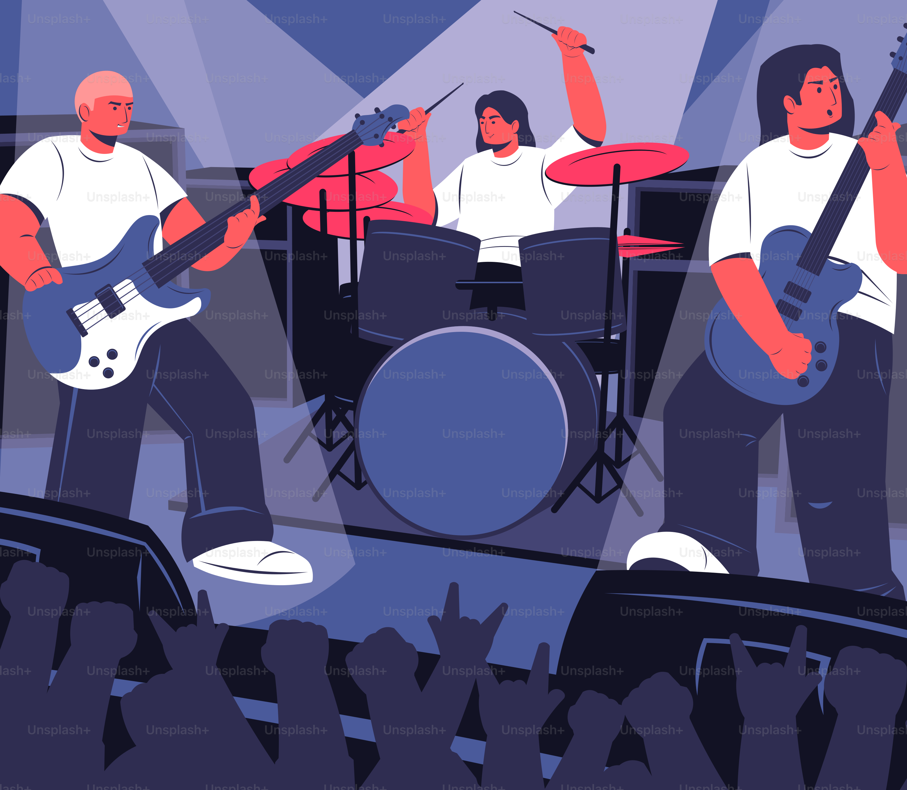 Una banda toca un concierto para un público entusiasmado.