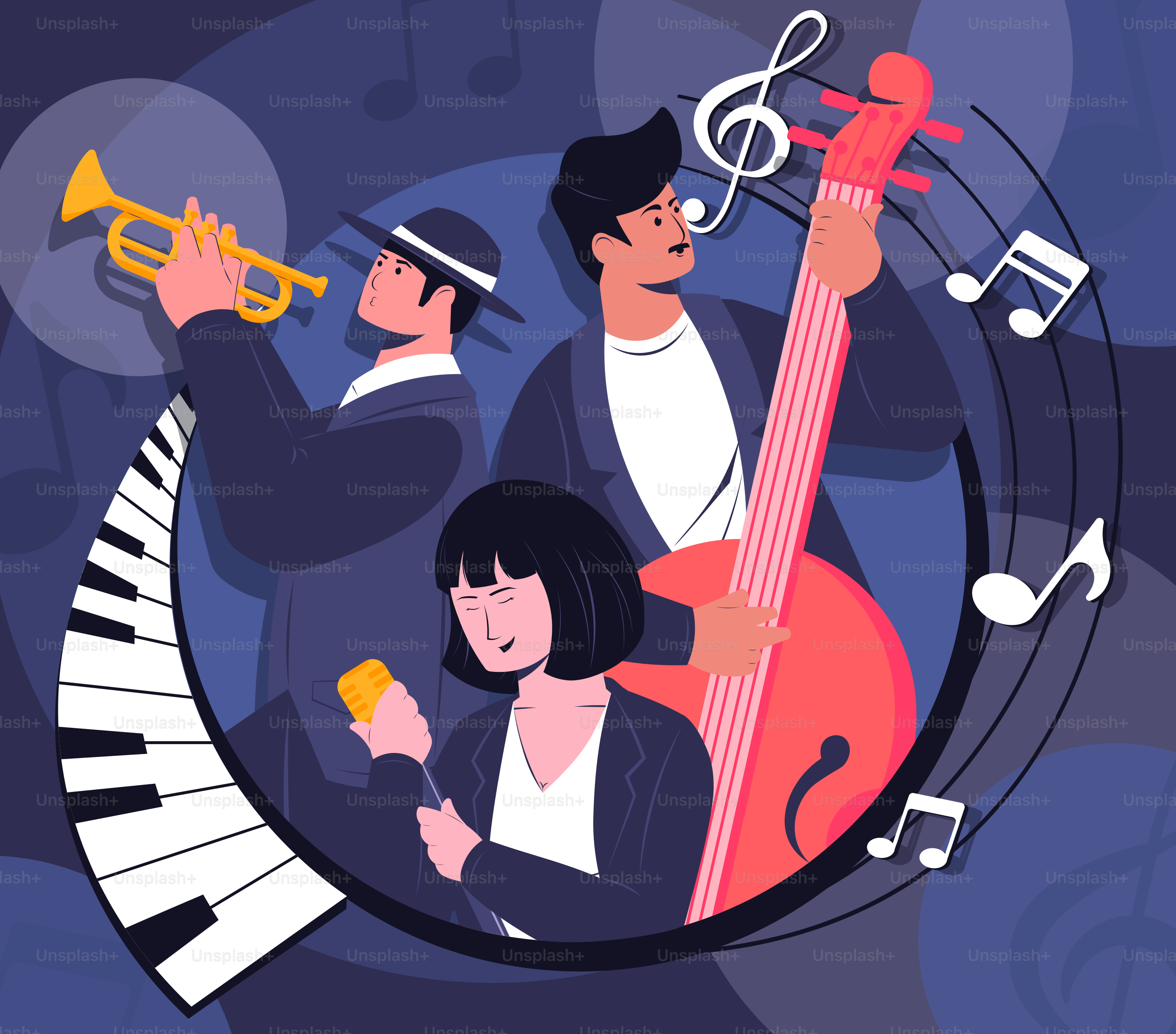 A jazz band plays music together.