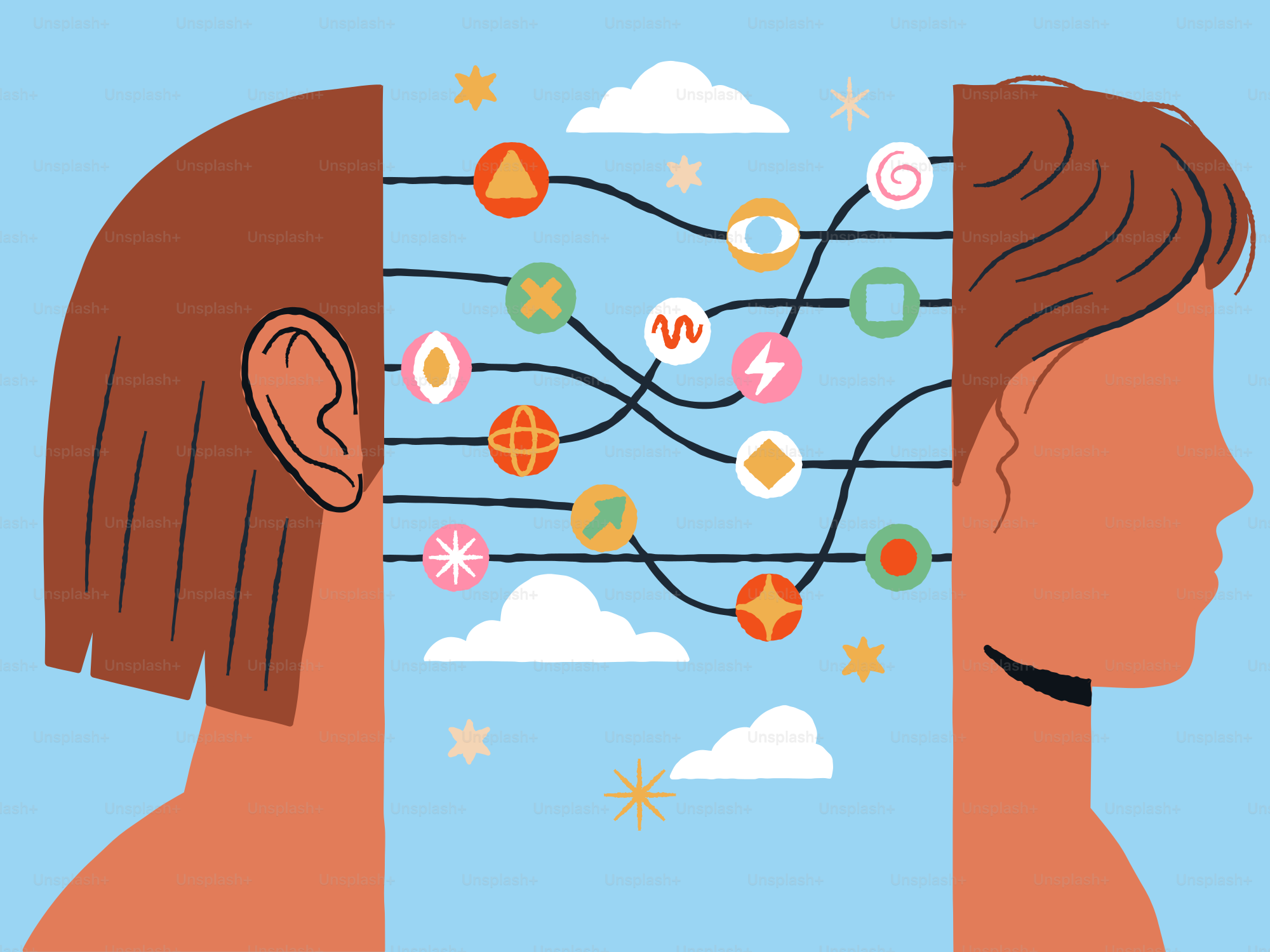 Ideas and information connecting two minds.