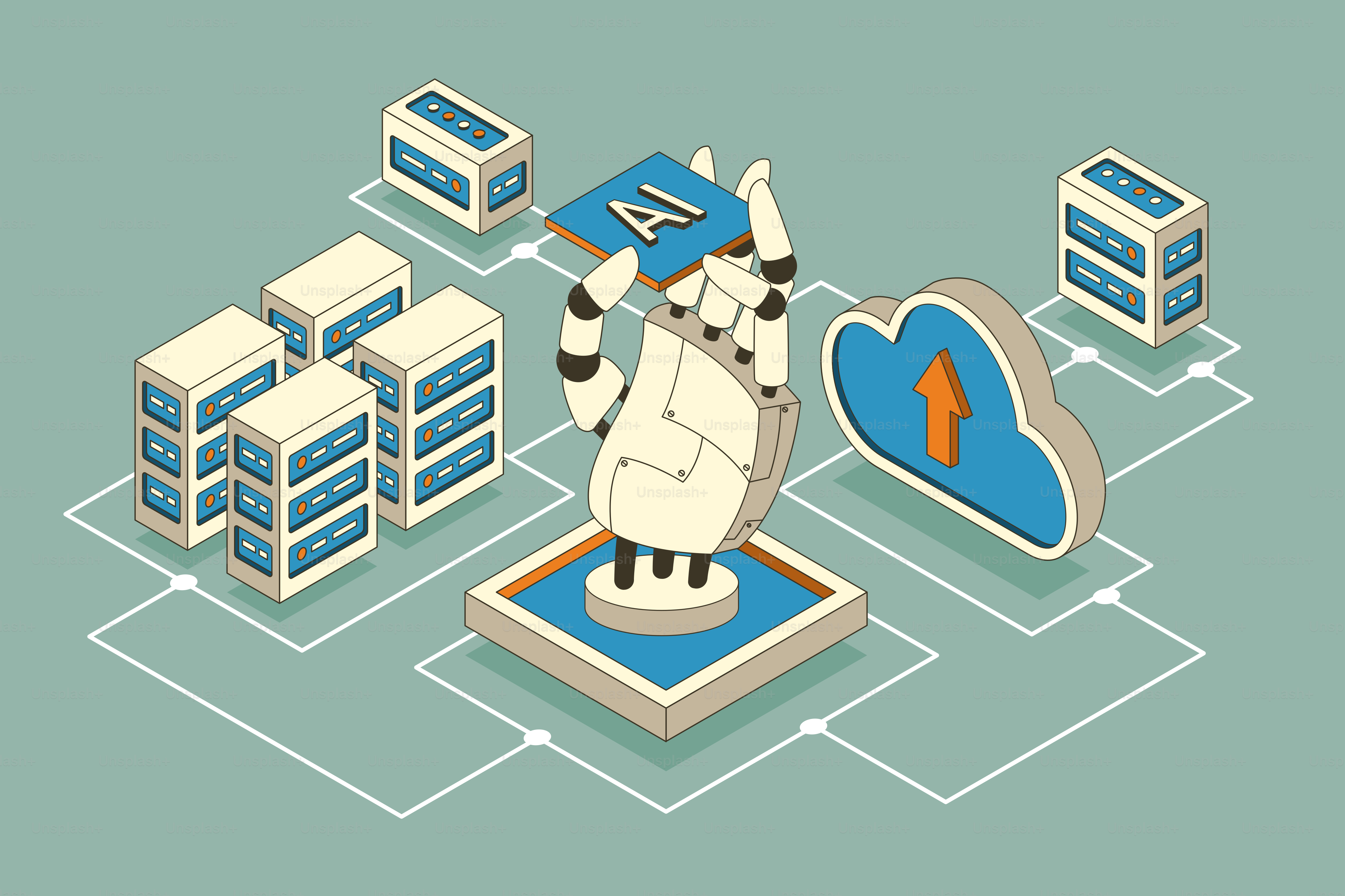Ai integrates data and cloud computing systems. vector – Technology ...