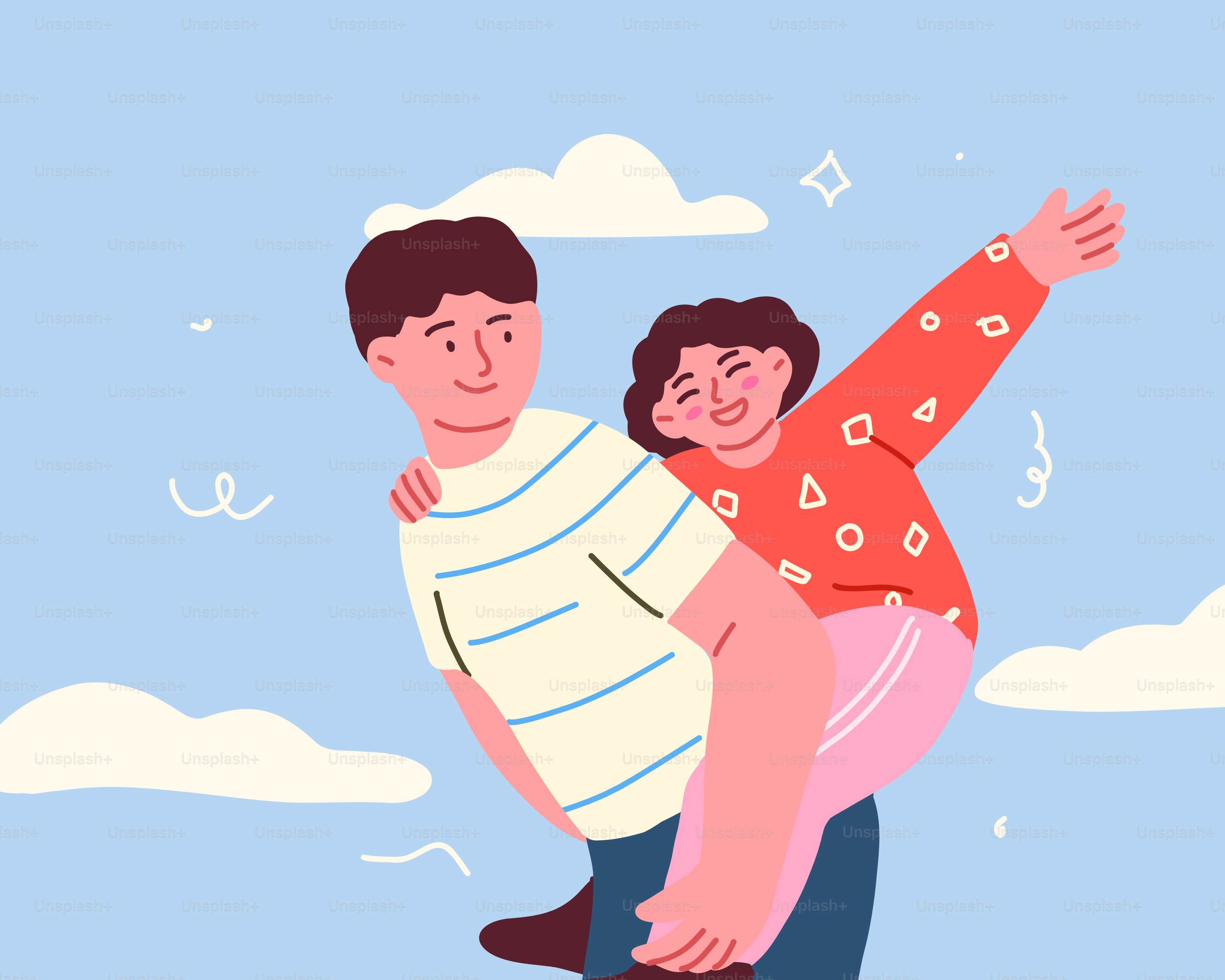 A man gives a woman a piggyback ride.