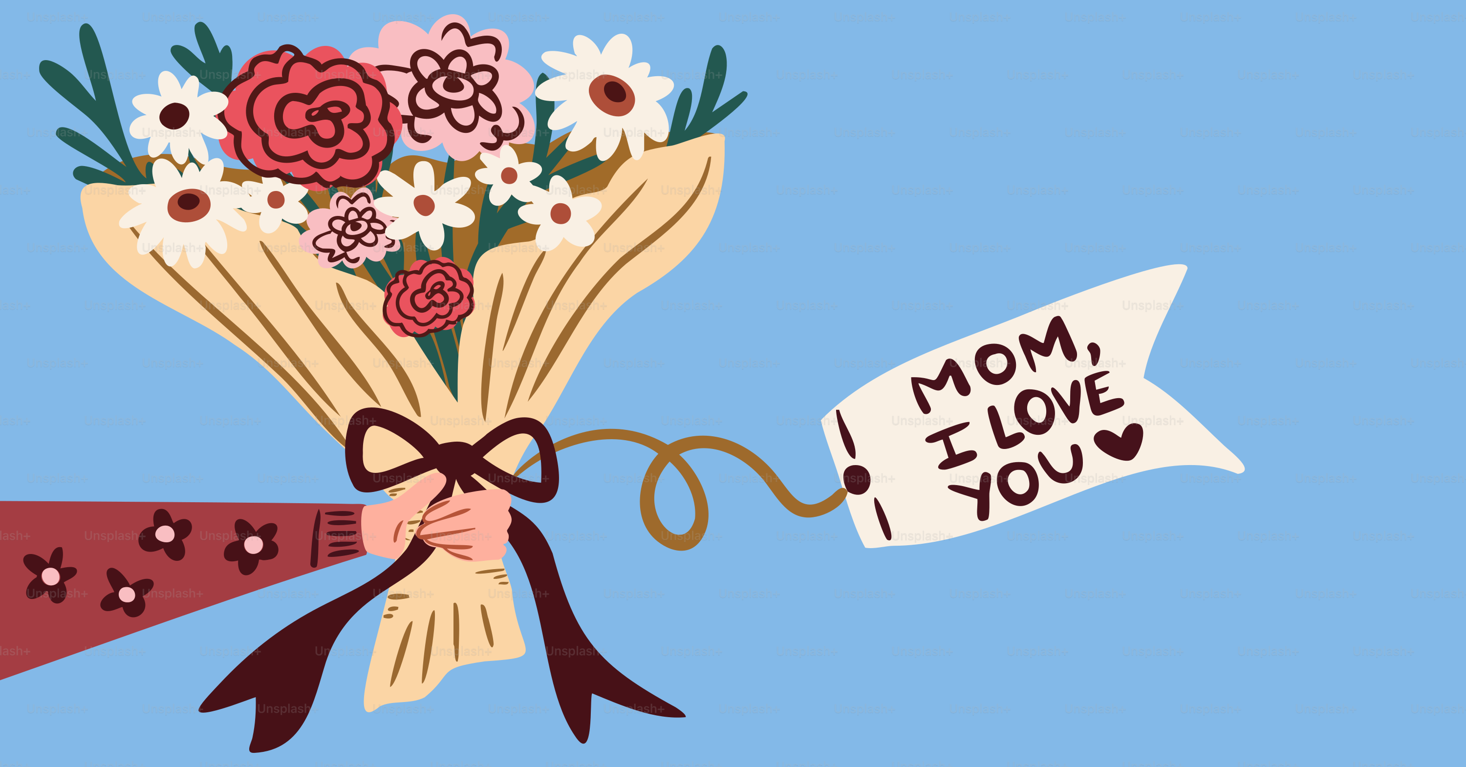 Un mazzo di fiori dice "mamma, ti voglio bene."