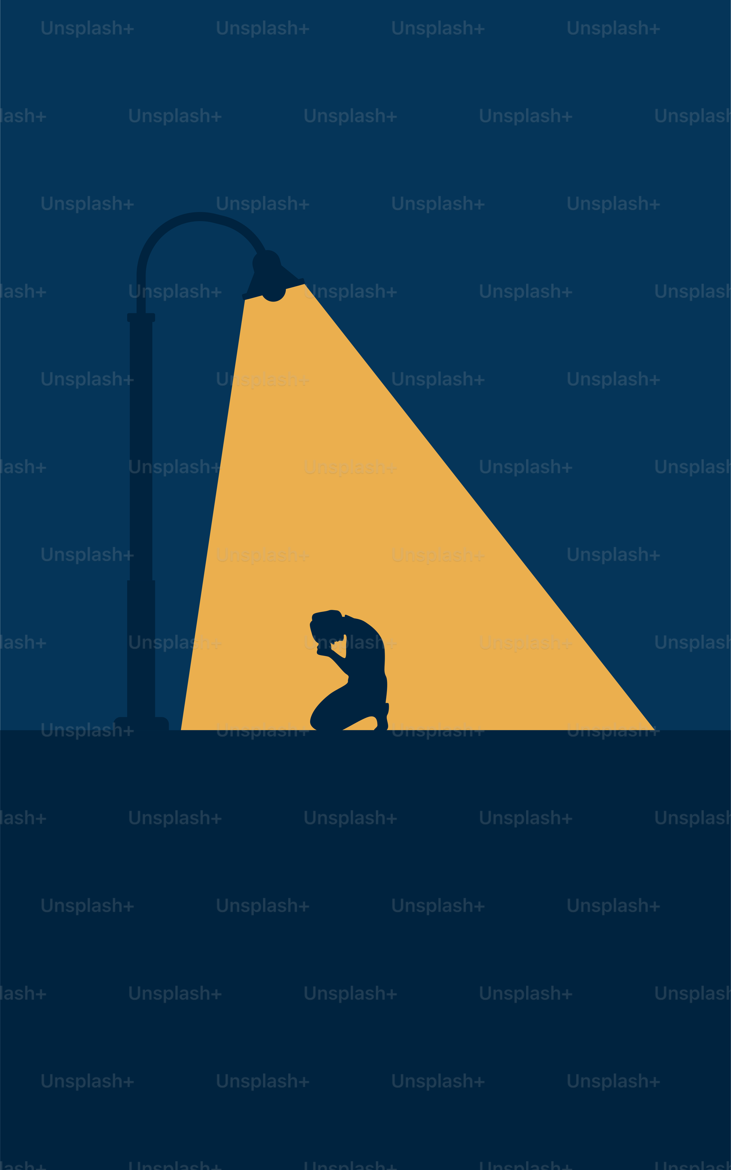 Uma pessoa fica perturbada sob um poste de luz.