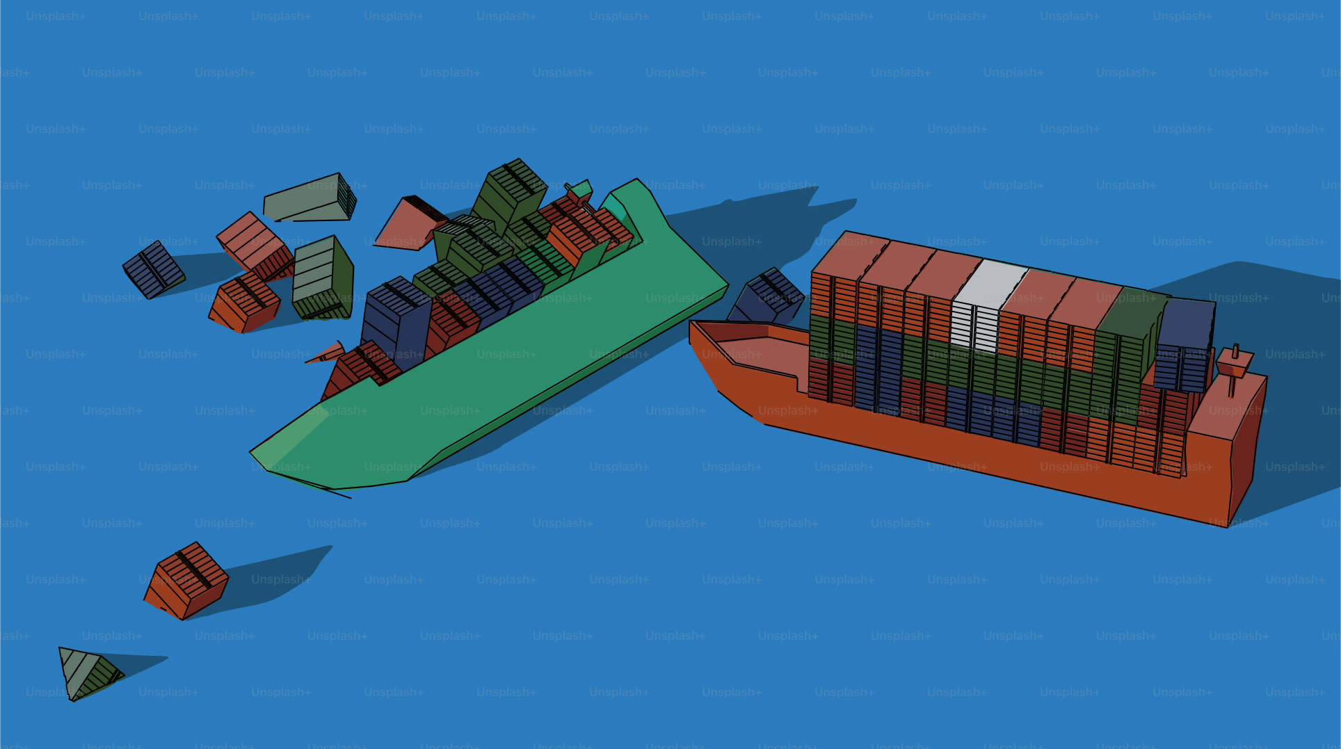 Aquí se representan barcos de carga con contenedores.