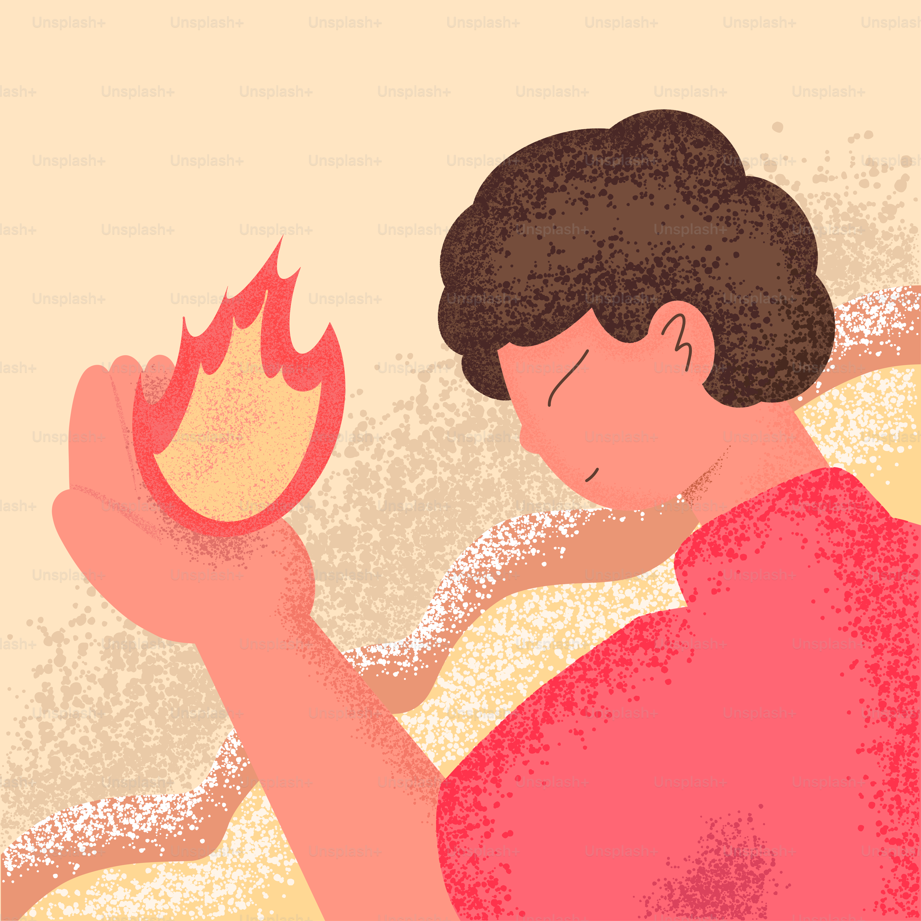 사람은 불꽃을 들고 있다.