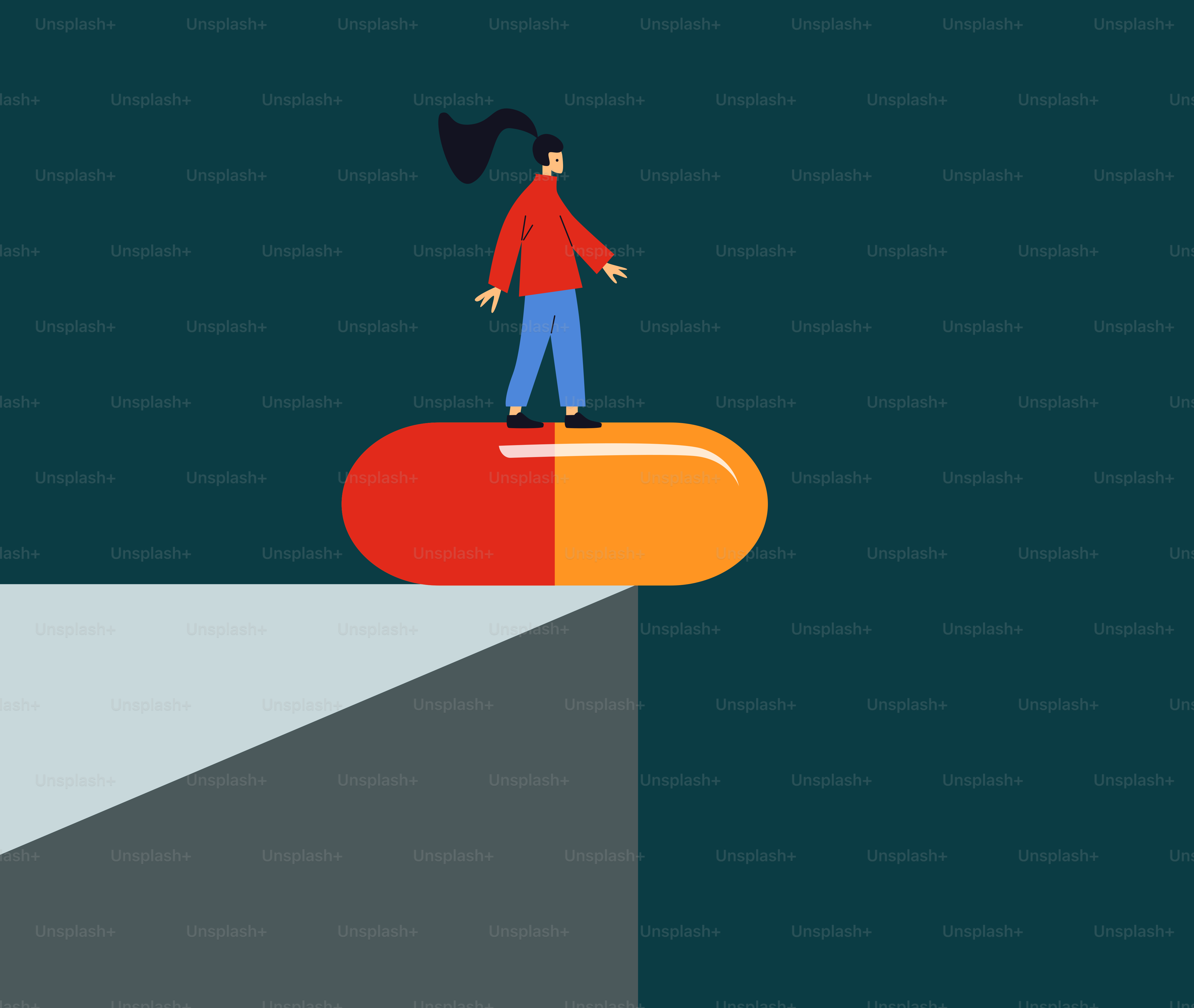 Woman stands on a pill overlooking a cliff.