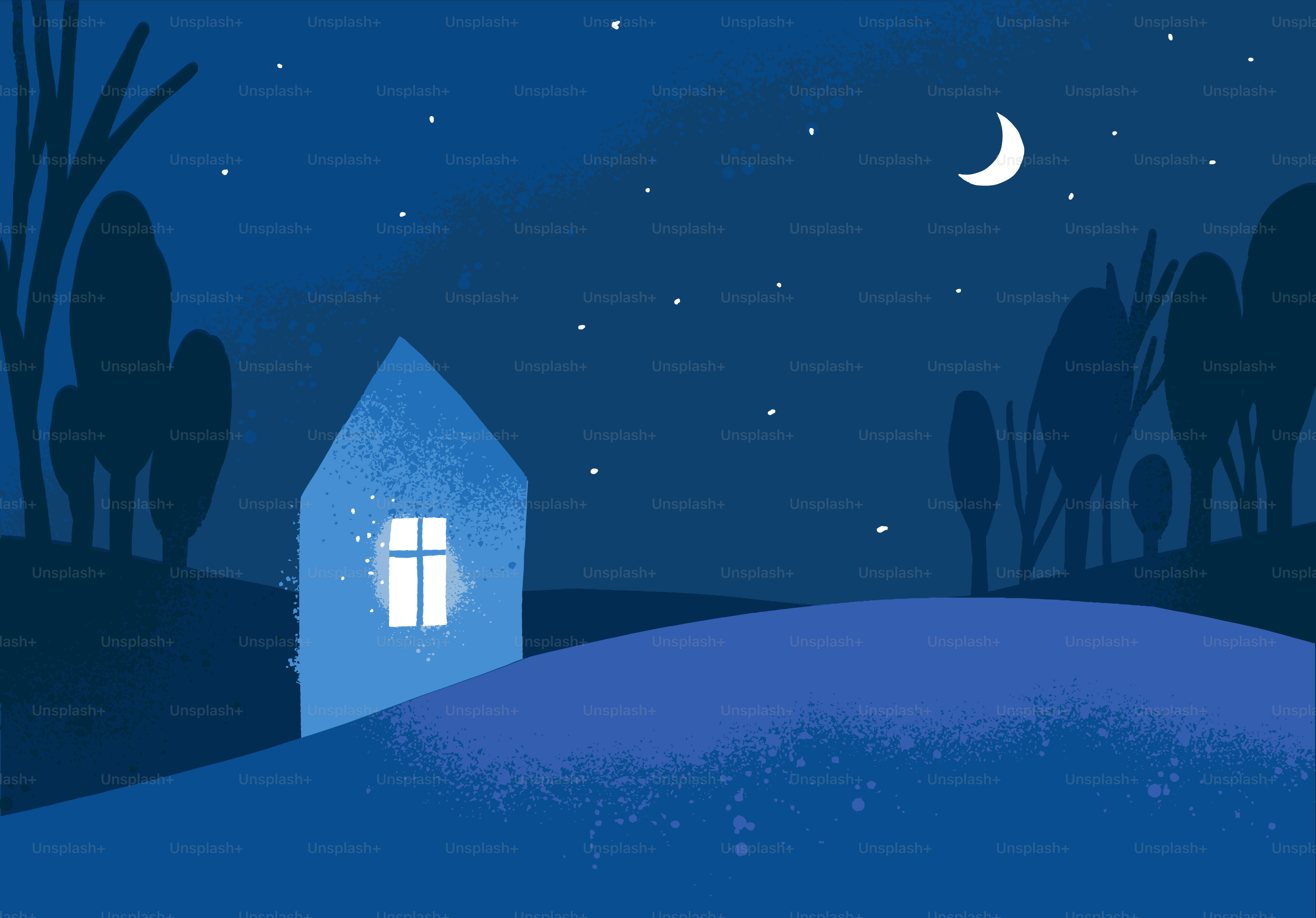 Ein einsames Haus glänzt unter dem sternenklaren Nachthimmel.