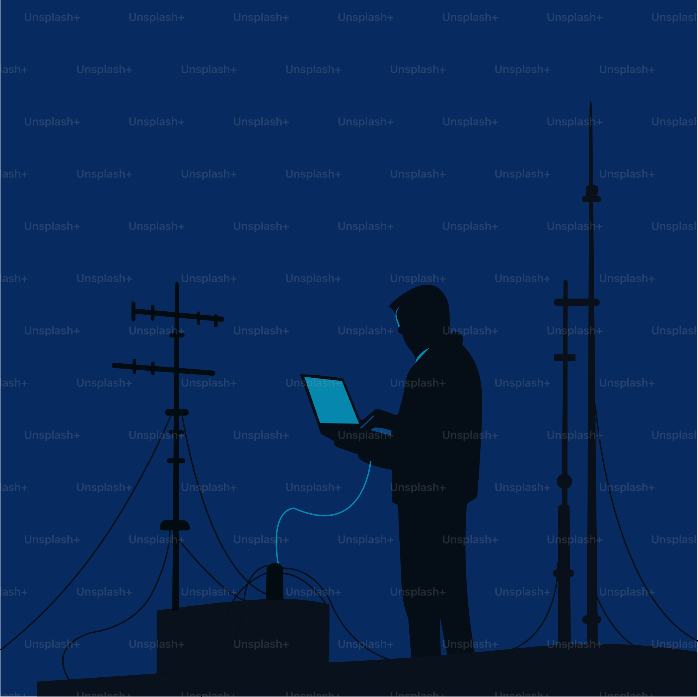 Un homme utilisant un ordinateur portable dehors la nuit.