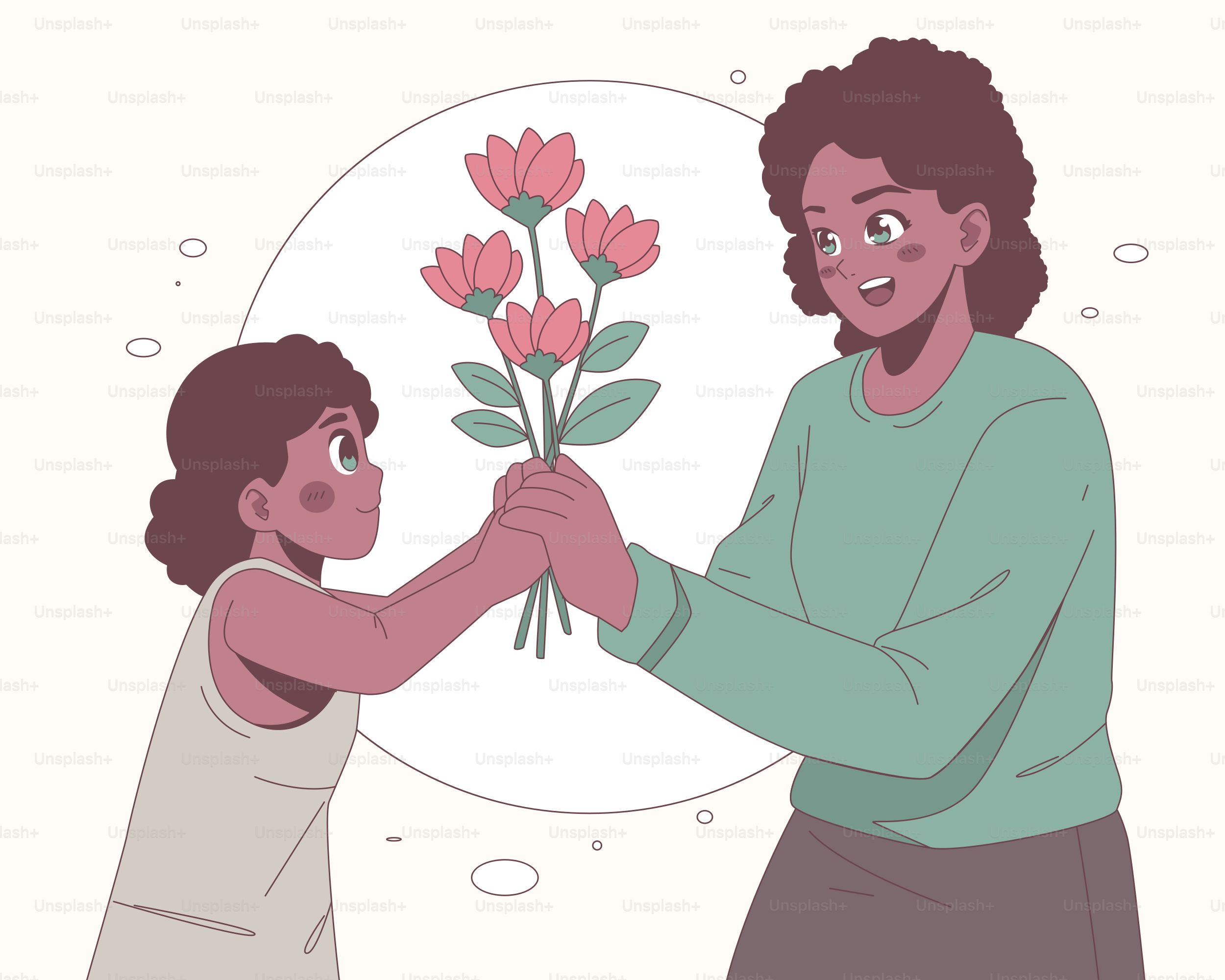 Un bambino regala dei fiori alla madre.