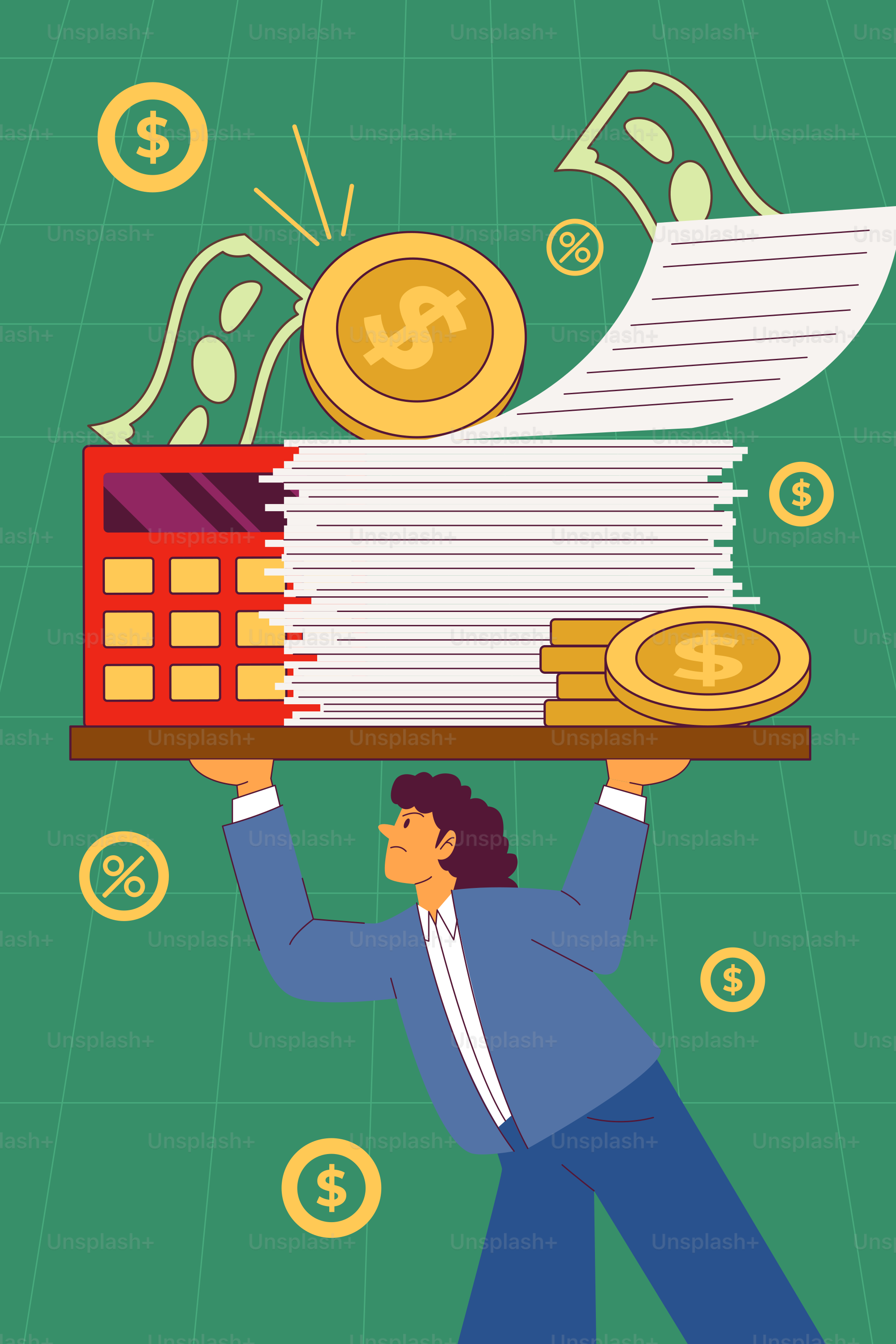 Ein Buchhalter kämpft mit Finanzen und Berechnungen.