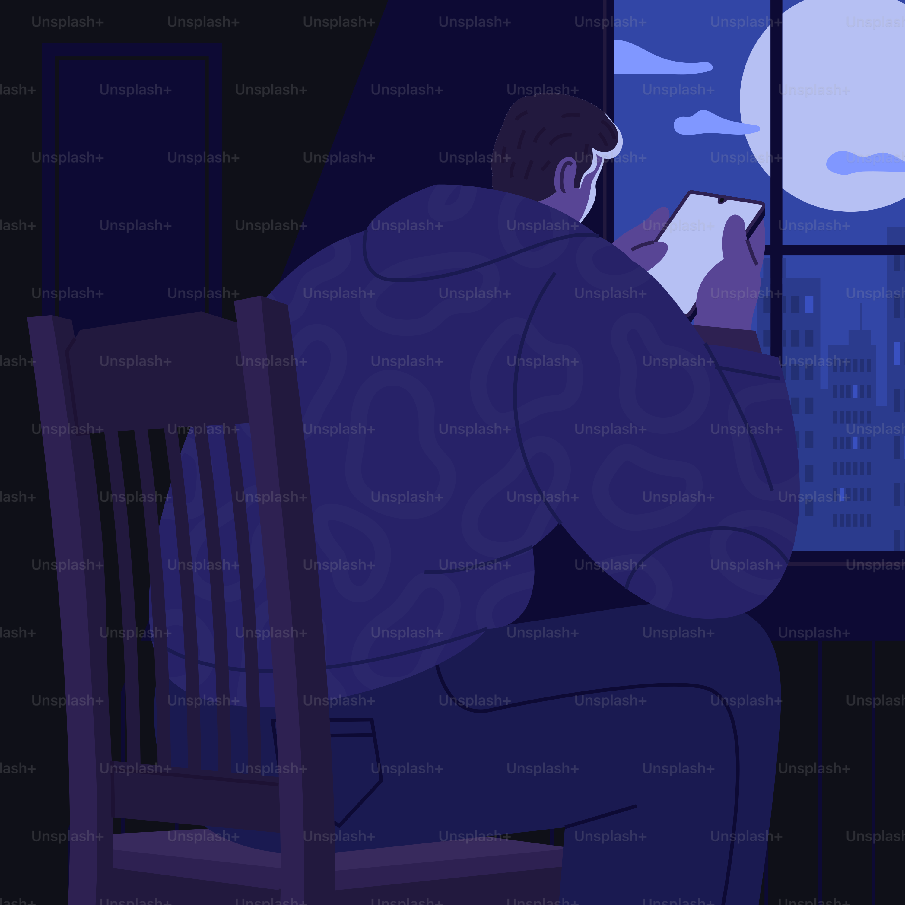 Una persona legge vicino a una finestra di notte.