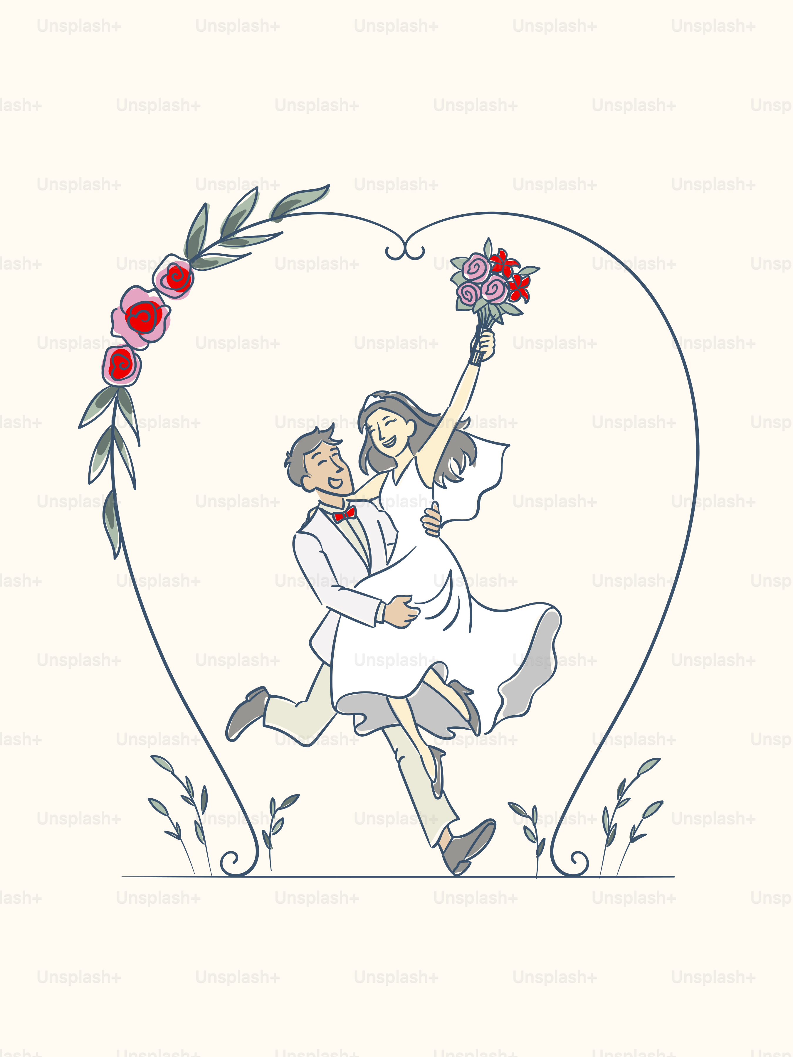 Newlyweds joyfully celebrate their wedding day.