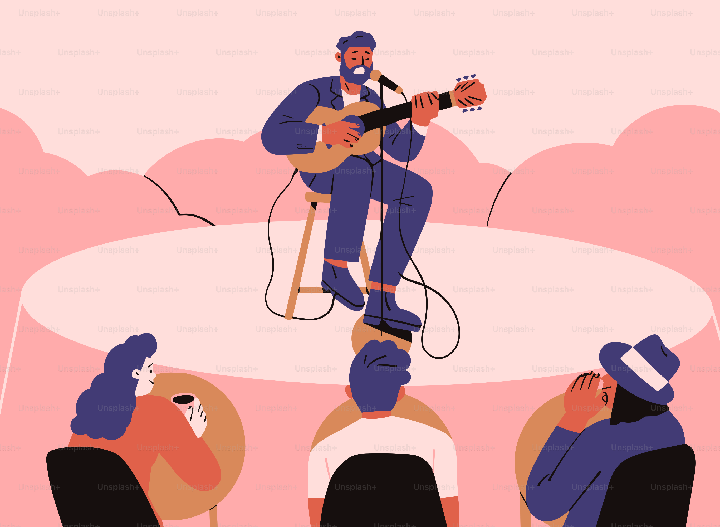 A musician plays guitar for an audience.