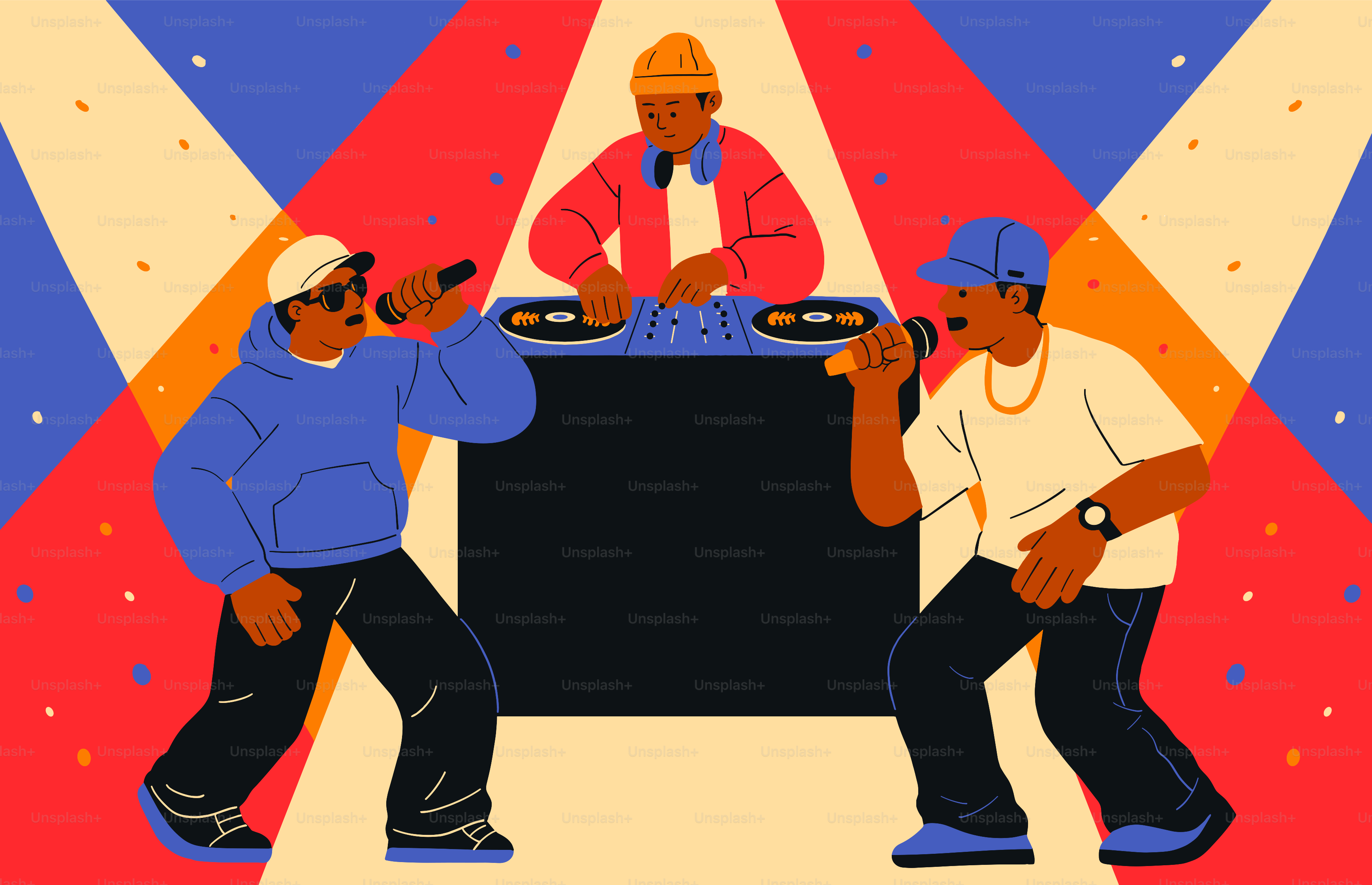 Des rappeurs se produisent sur scène avec un DJ.