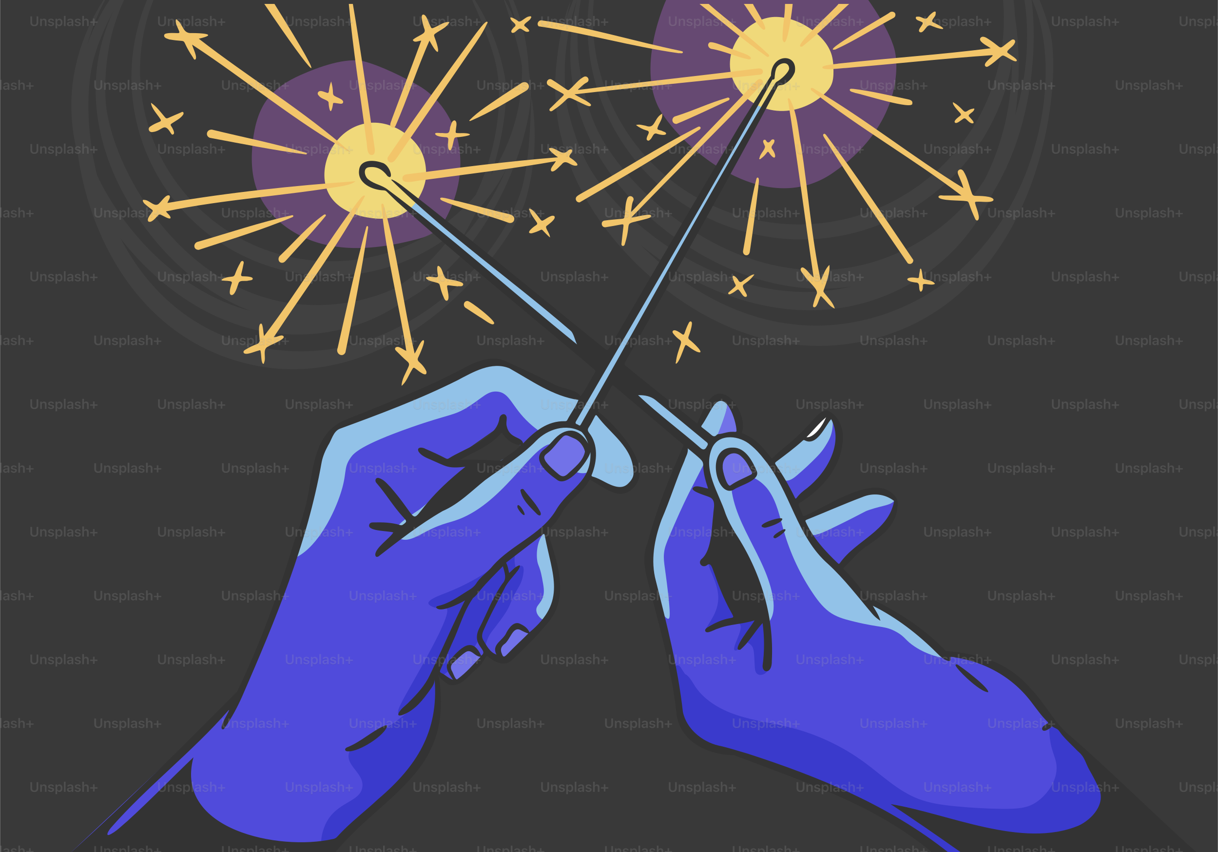 Hands are holding sparking fireworks.
