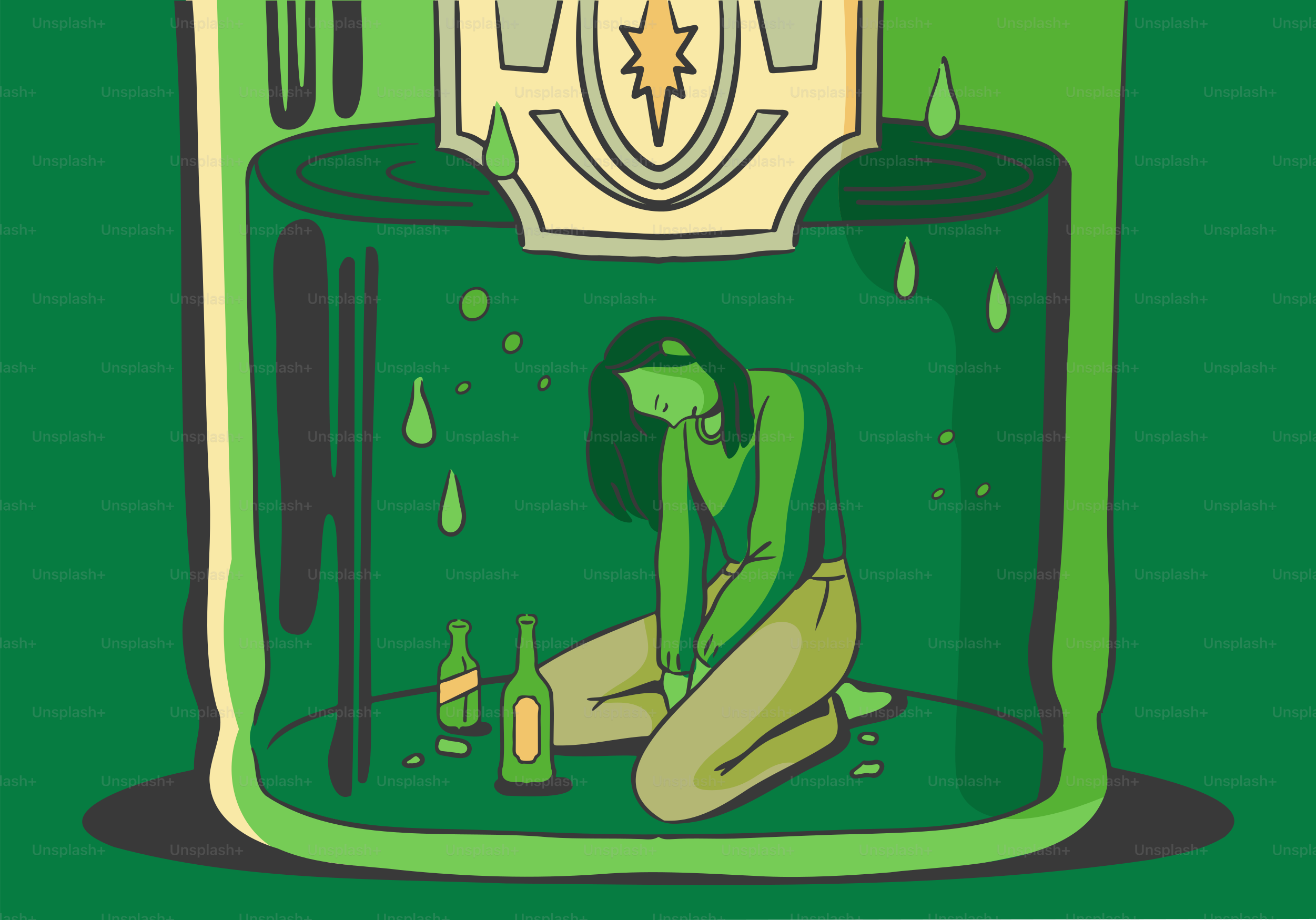 Une femme est coincée à l’intérieur d’une bouteille.