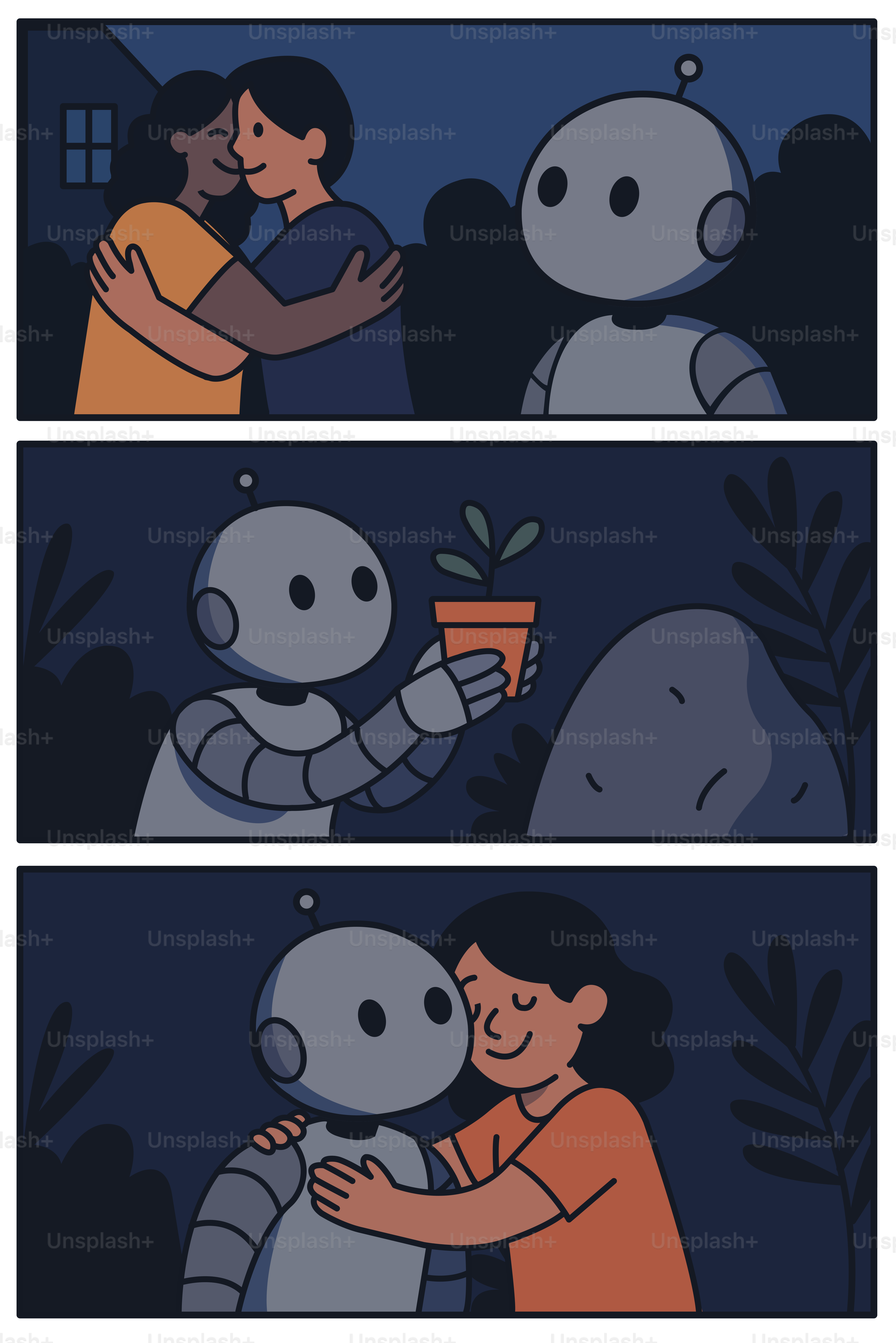 A robot feels love and gives a gift.