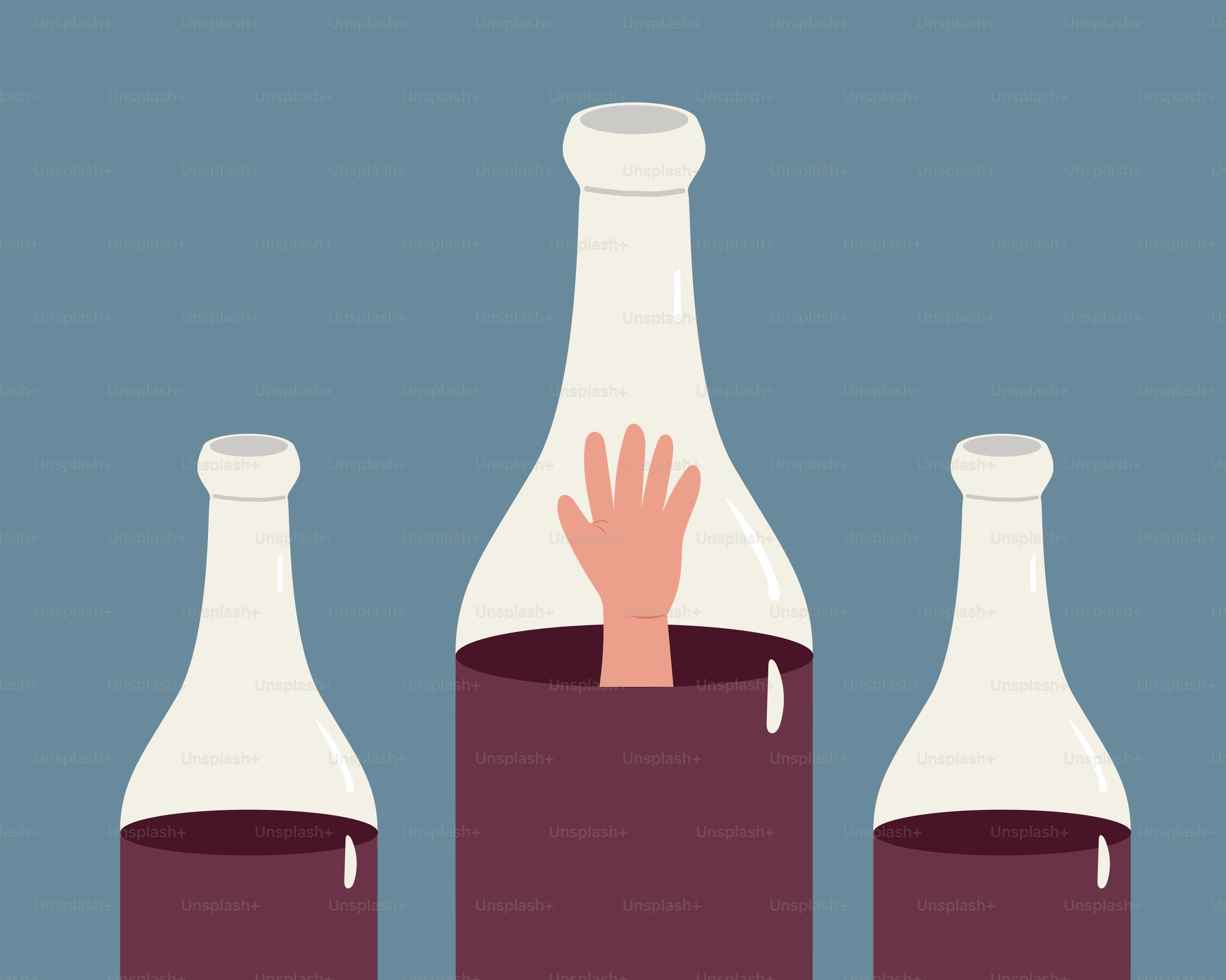 A hand is trapped inside a wine bottle.