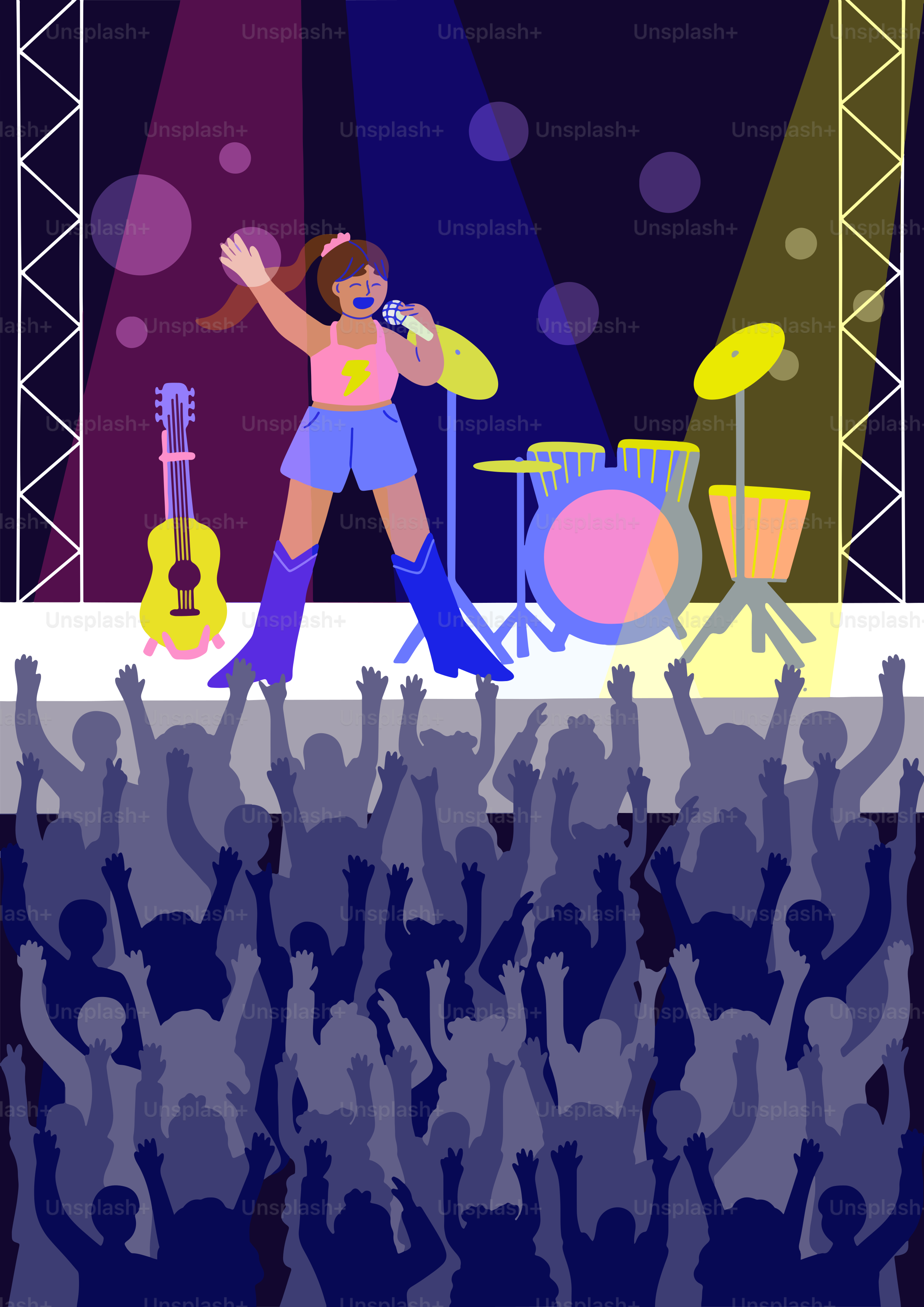 A singer performs on stage for a cheering crowd.