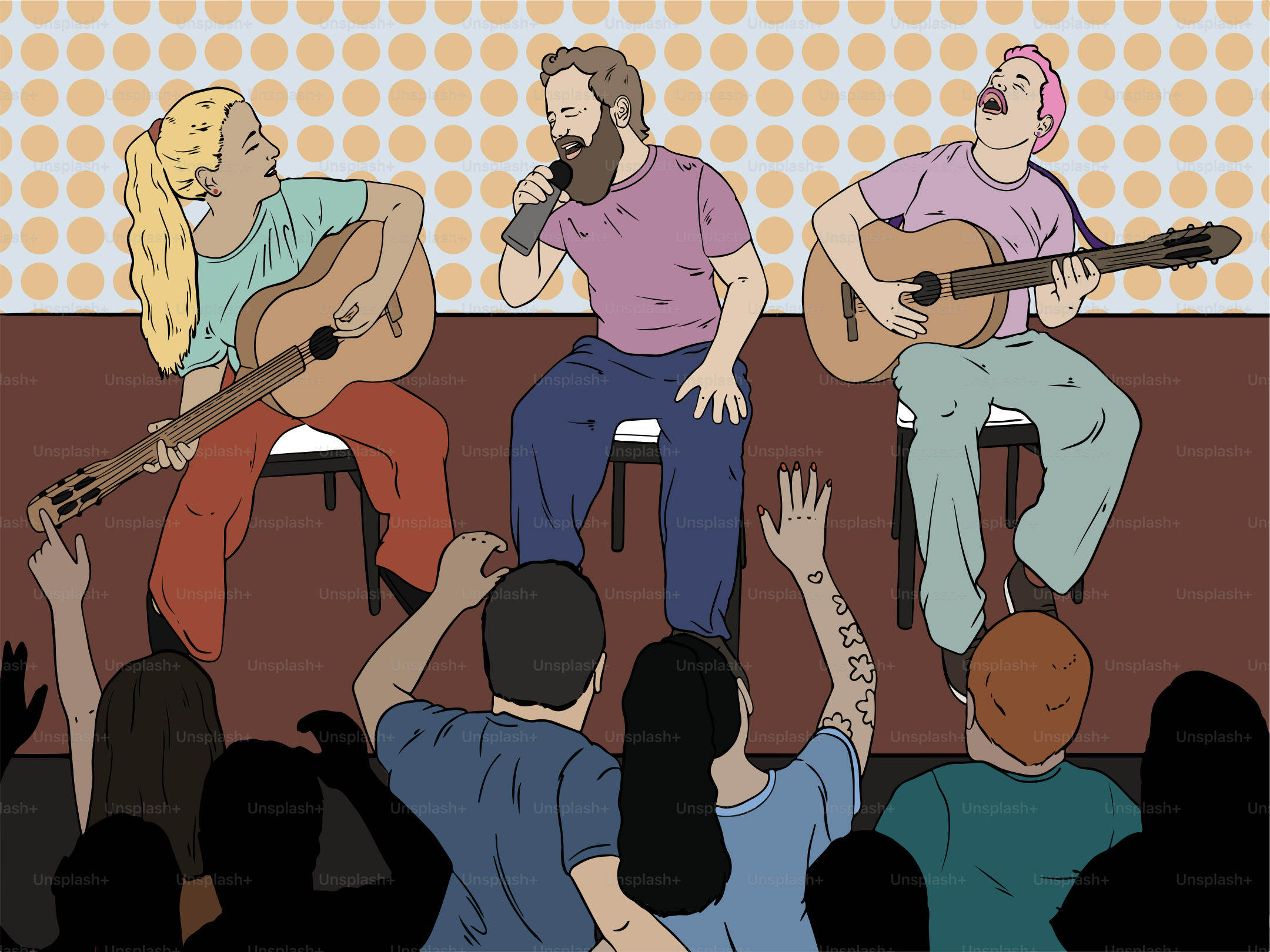 A band performs on stage in front of an audience.